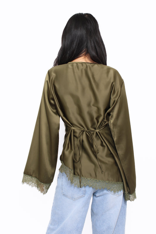 AYA LACE TOP - ARMY GREEN