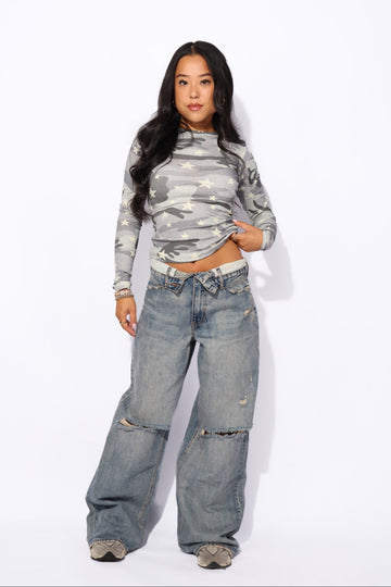 FOLD OVER WIDE LEG JEANS 5002