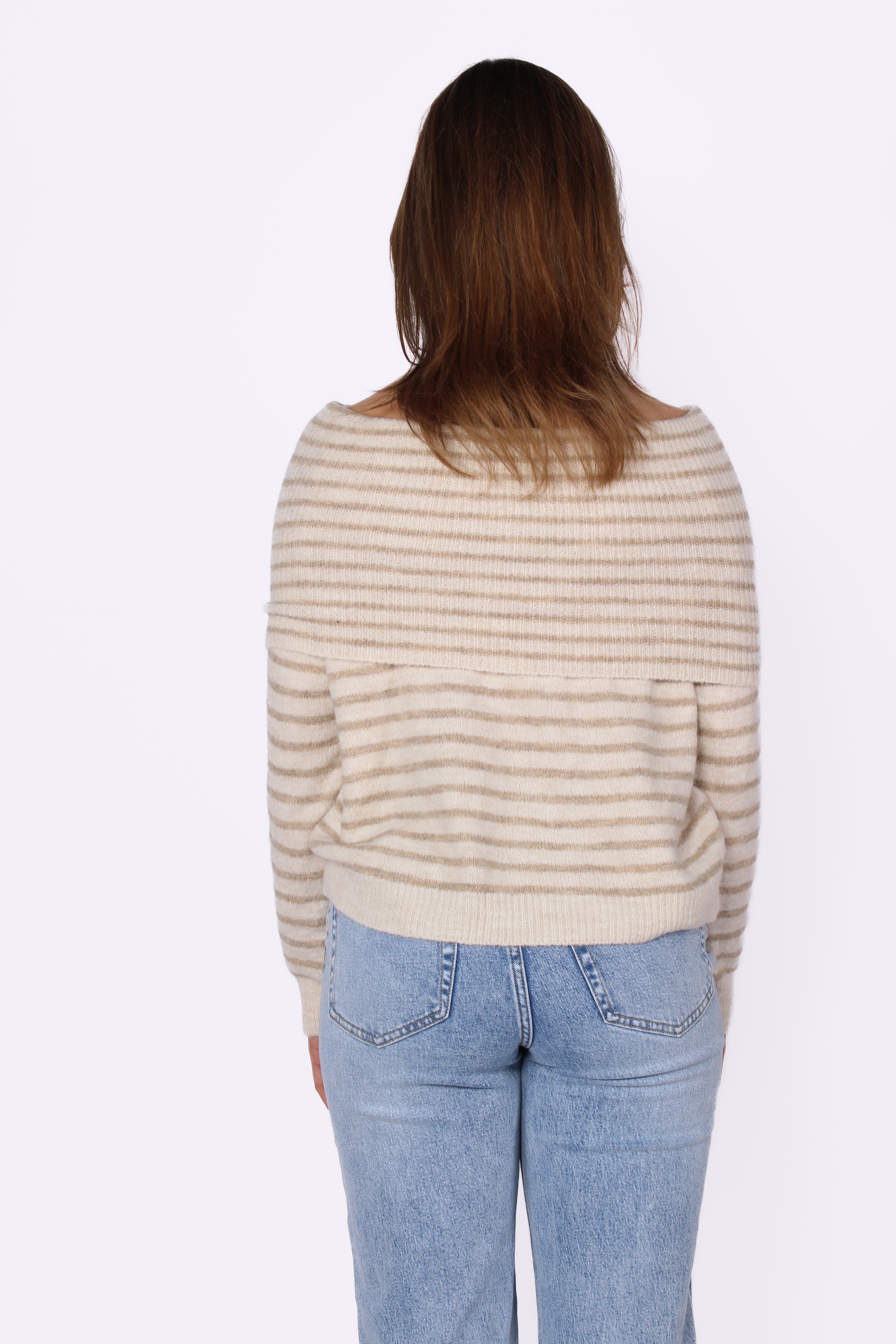 COZY STRIPES OFF SHOULDER KNIT - BEIGE