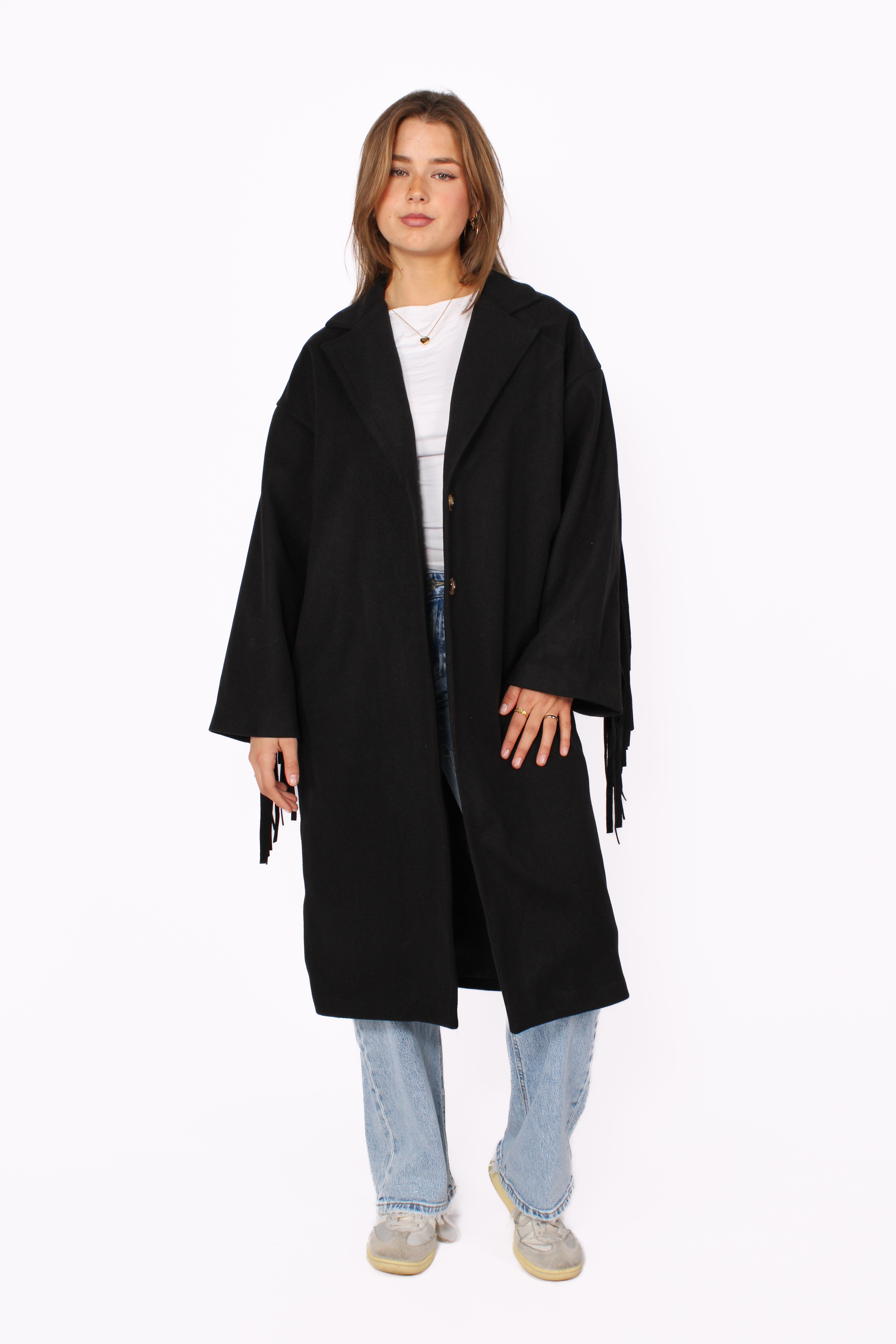 FRINGE FLOW TRENCHCOAT - BLACK