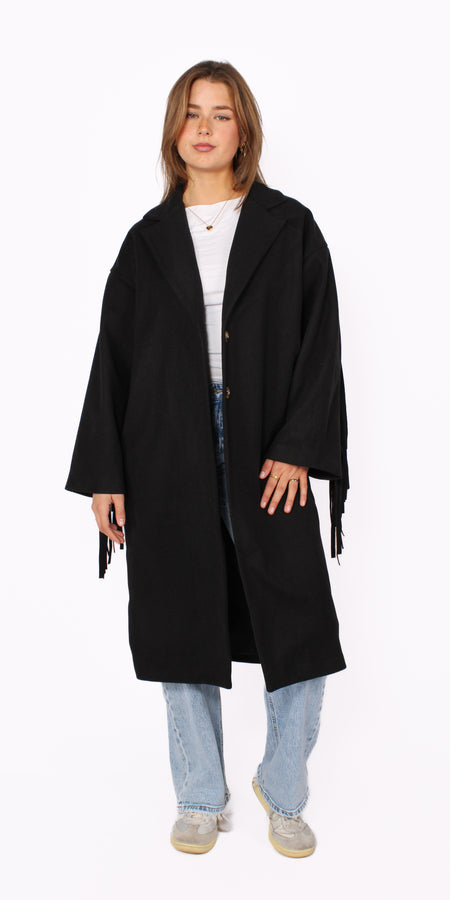 FRINGE FLOW TRENCHCOAT - BLACK