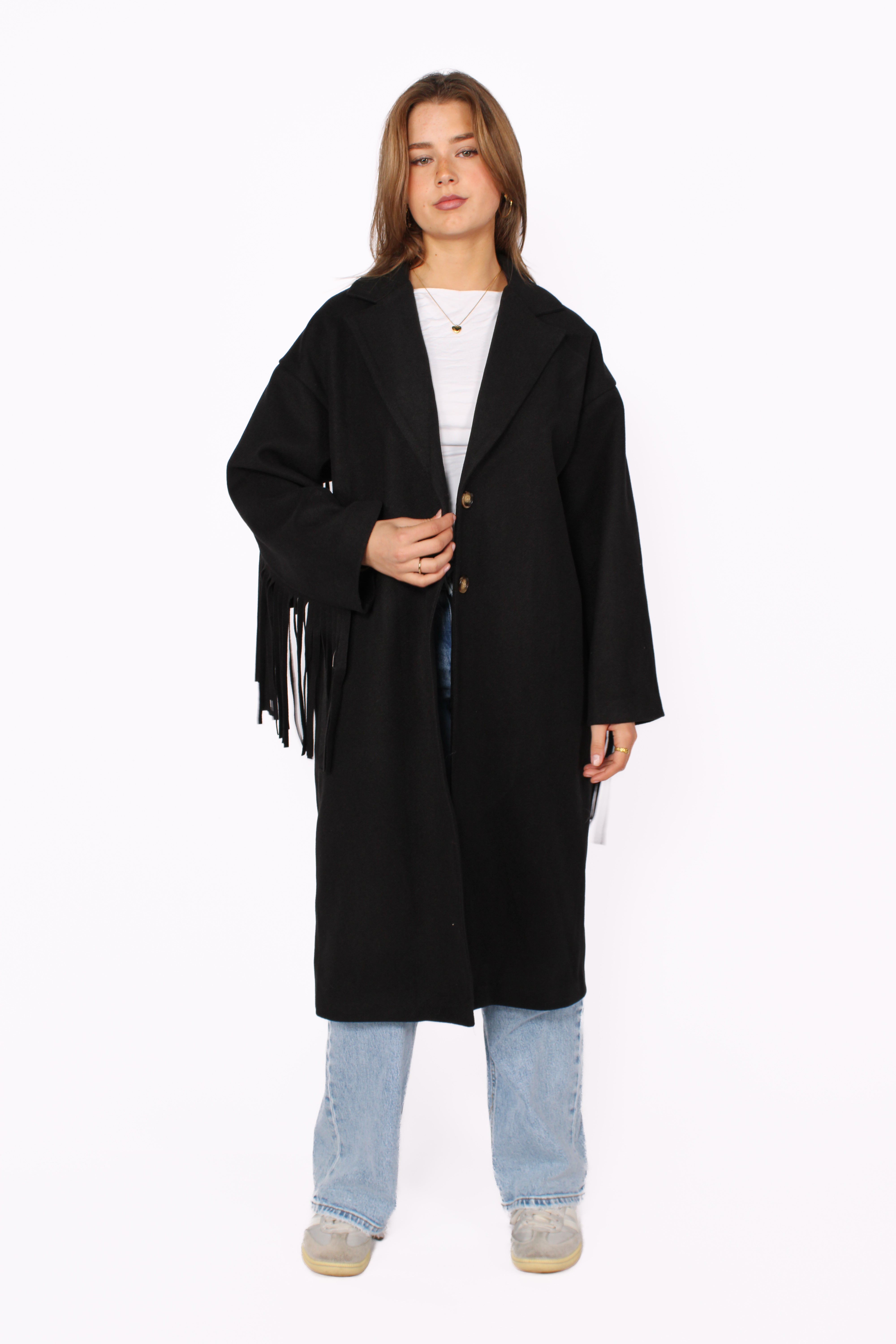 FRINGE FLOW TRENCHCOAT - BLACK