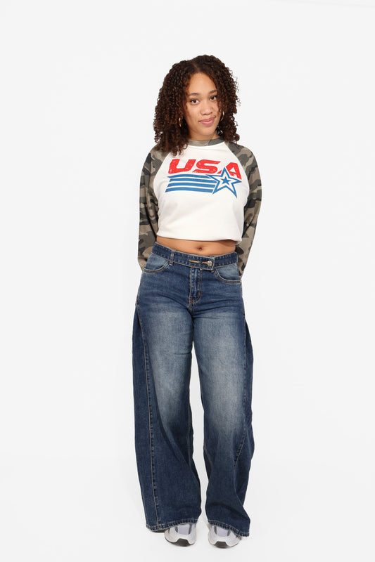 BELTED WIDE LEG JEANS