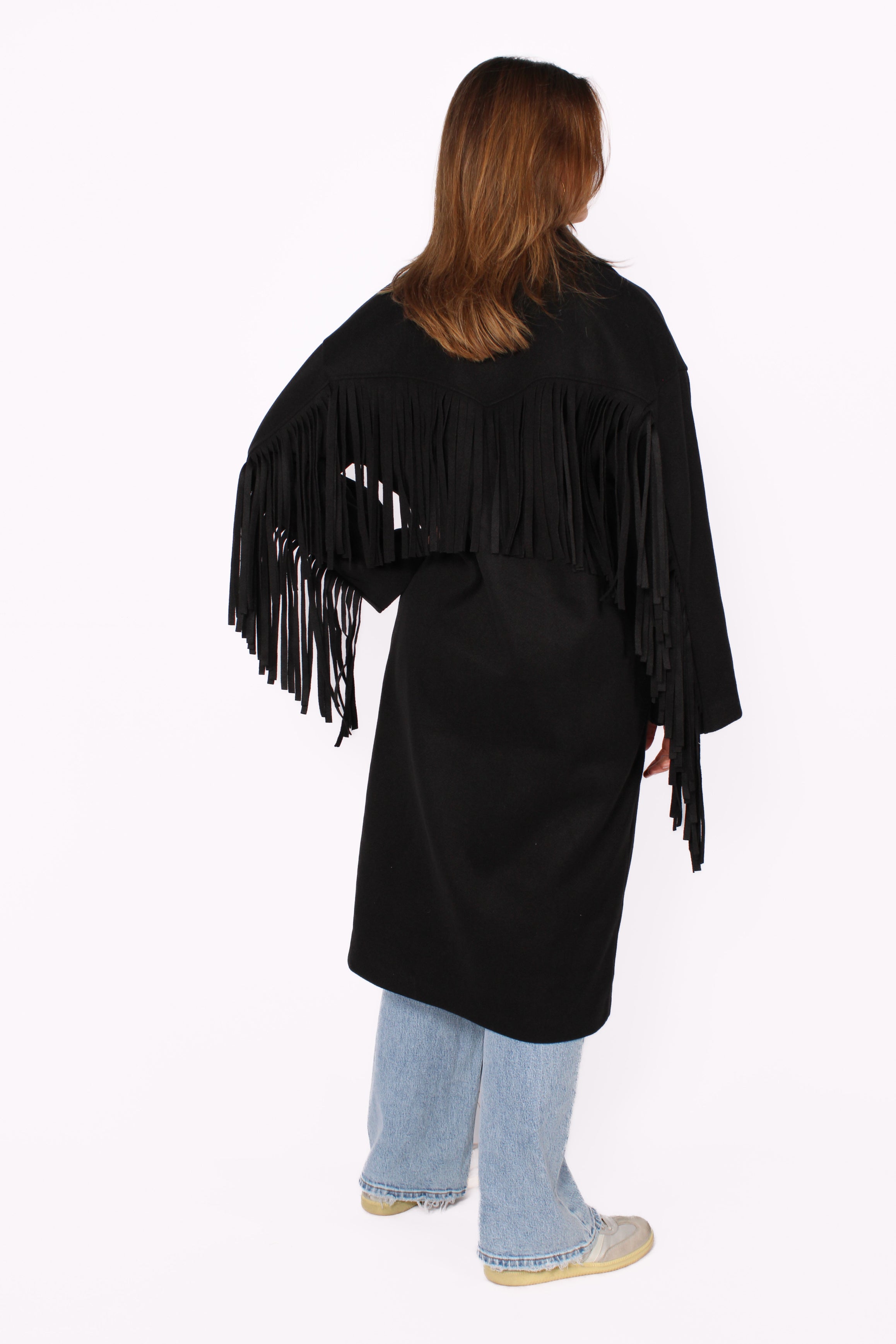 FRINGE FLOW TRENCHCOAT - BLACK