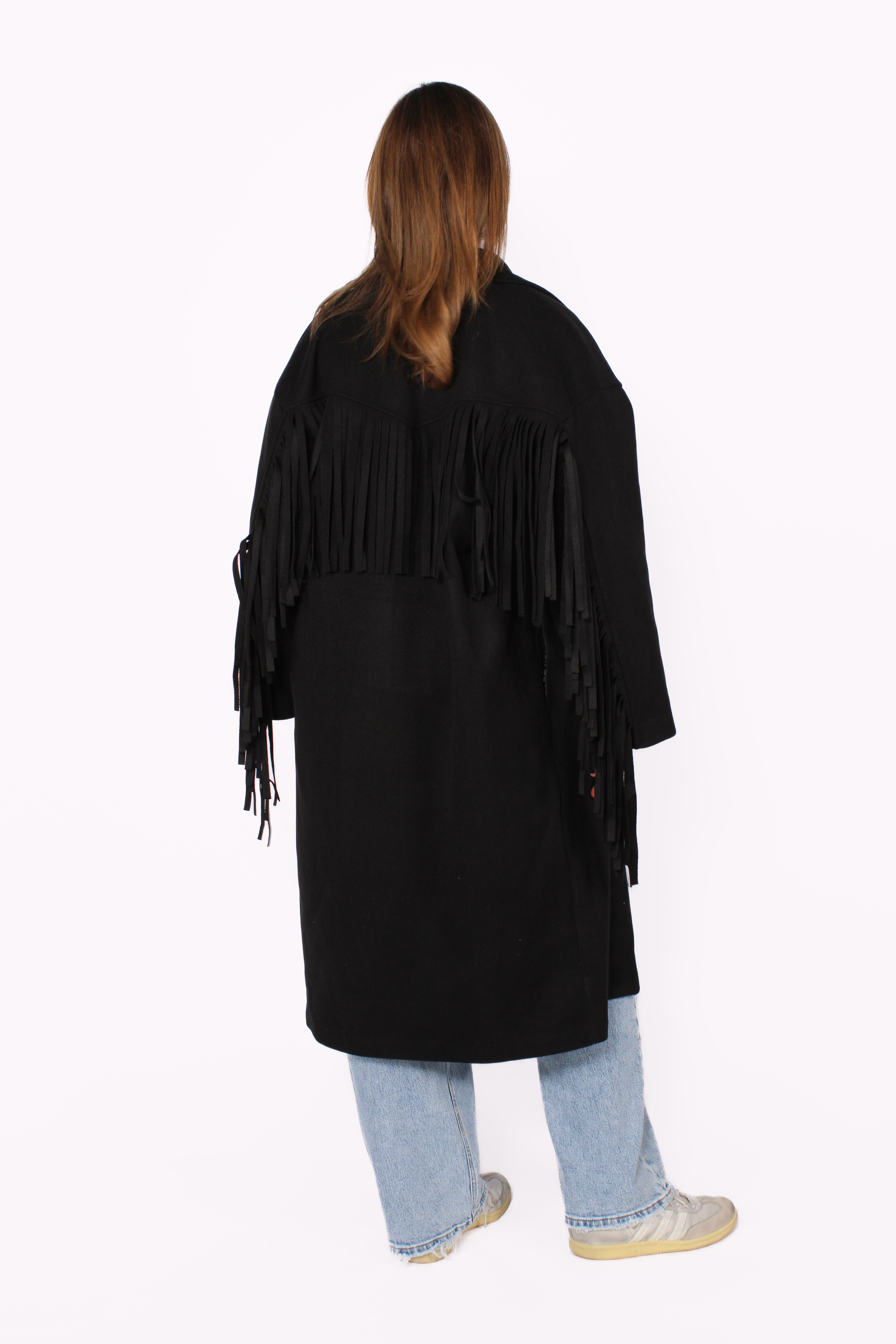 FRINGE FLOW TRENCHCOAT - BLACK