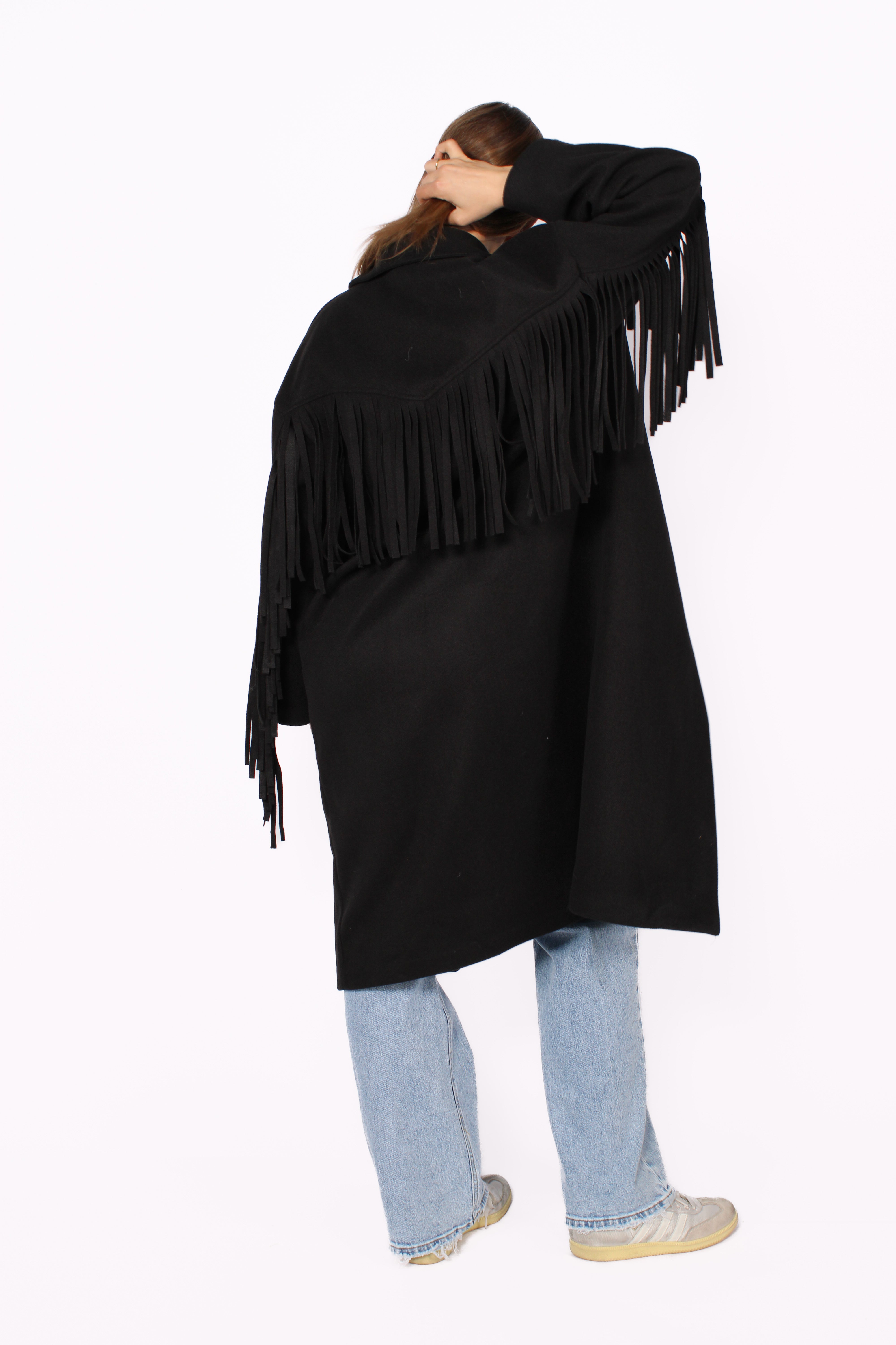 FRINGE FLOW TRENCHCOAT - BLACK