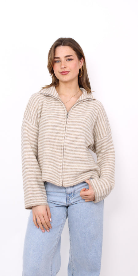 KAIA KNITTED ZIP VEST - BEIGE