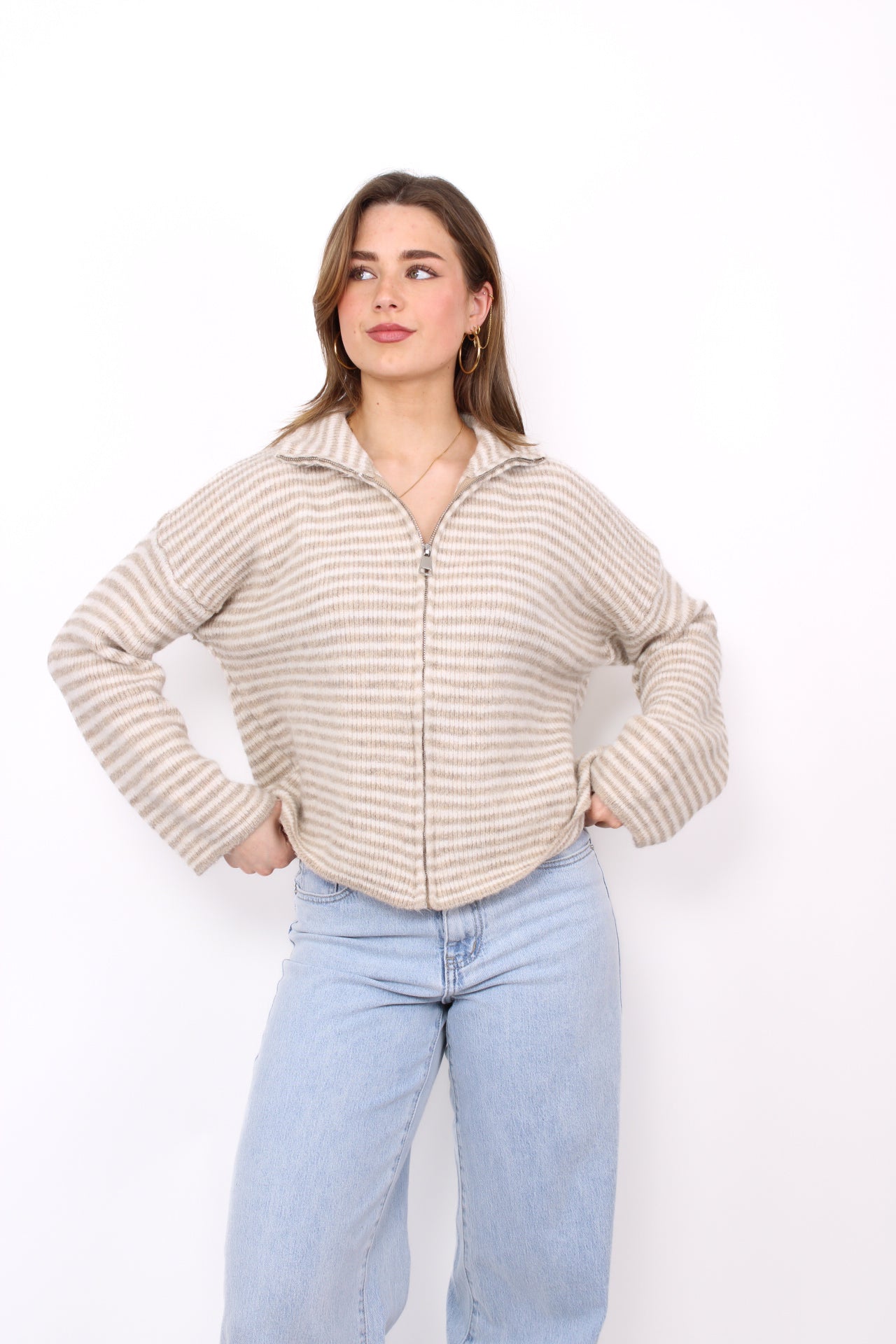 KAIA KNITTED ZIP VEST - BEIGE