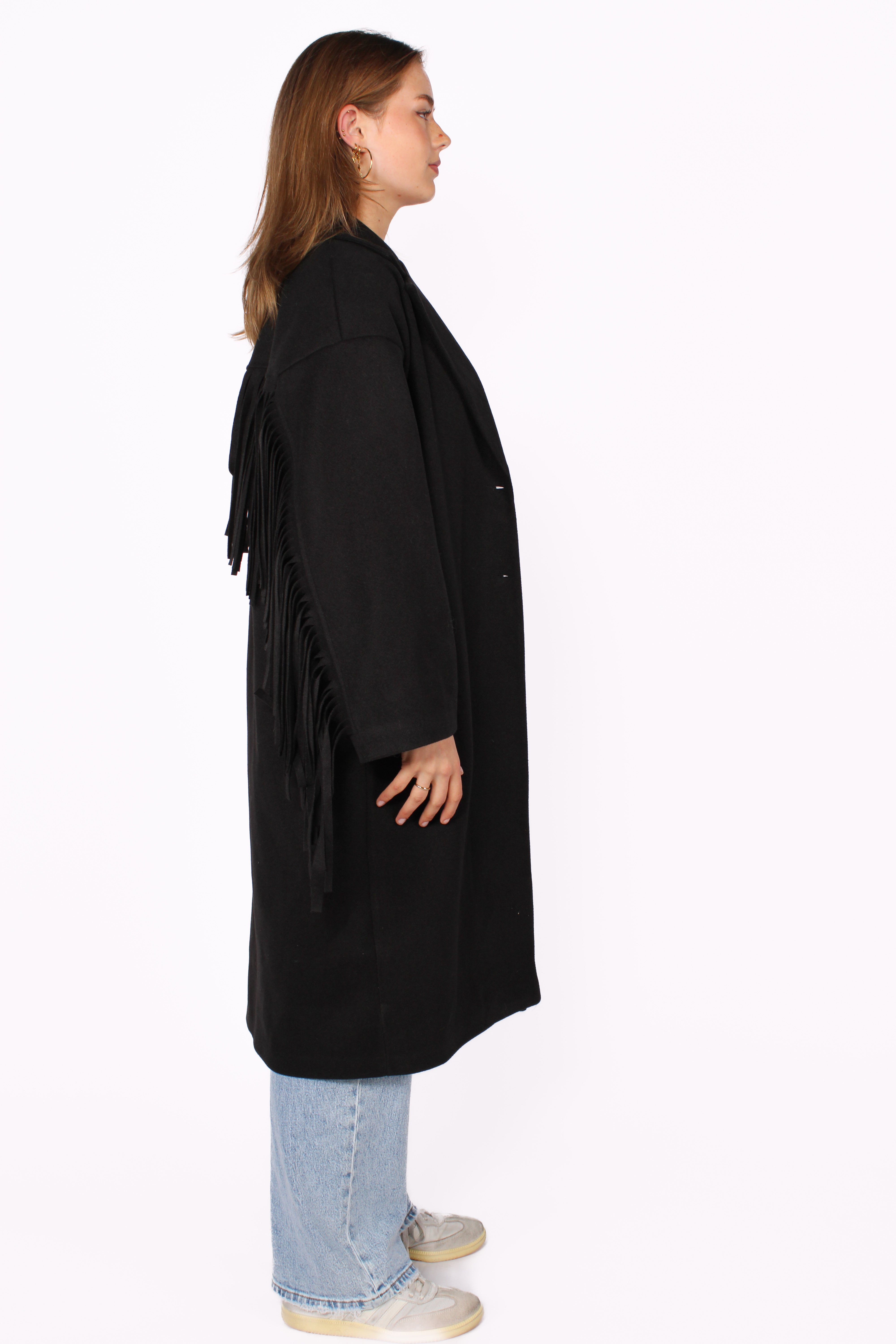 FRINGE FLOW TRENCHCOAT - BLACK