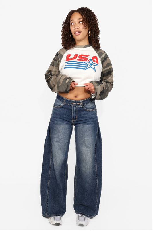 BELTED WIDE LEG JEANS