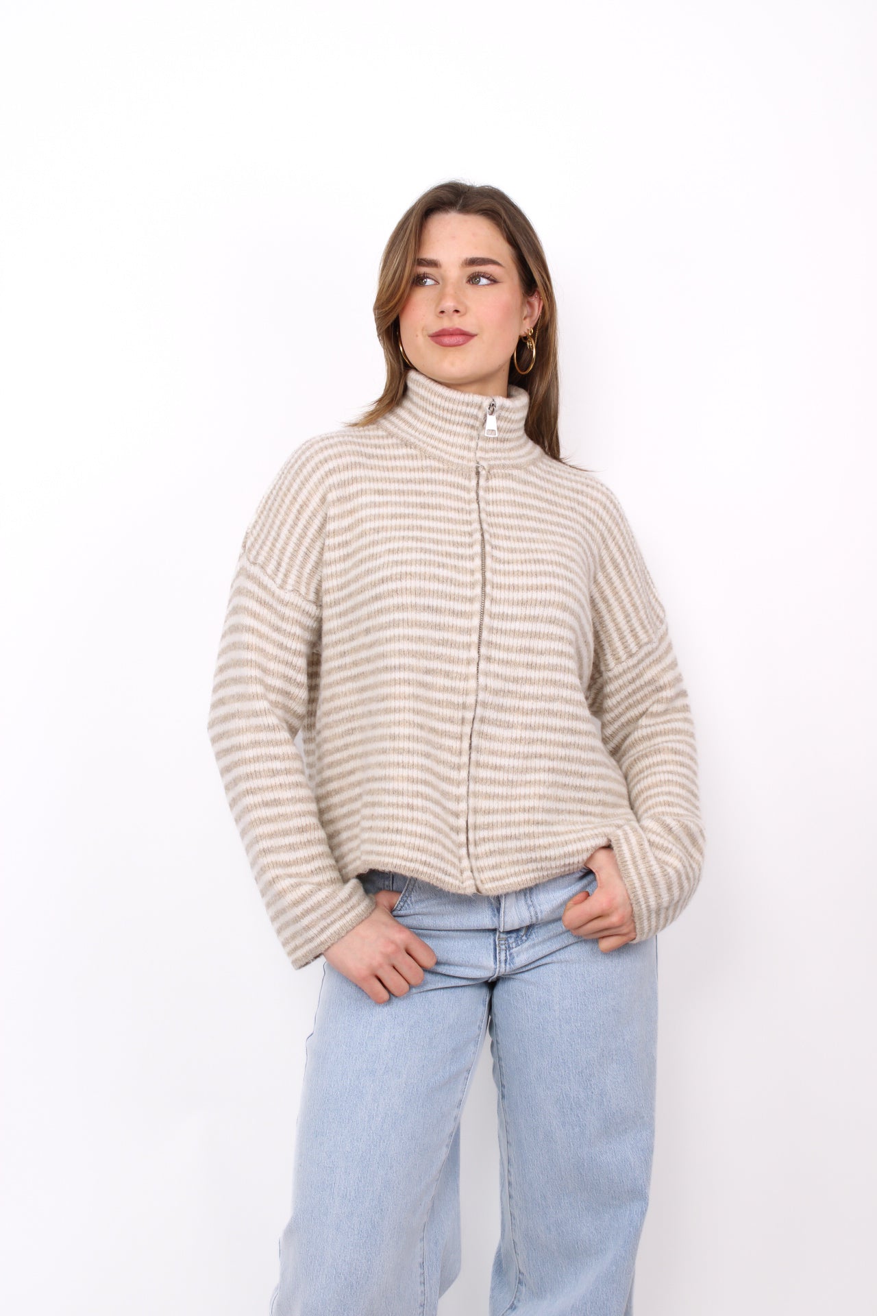 KAIA KNITTED ZIP VEST - BEIGE
