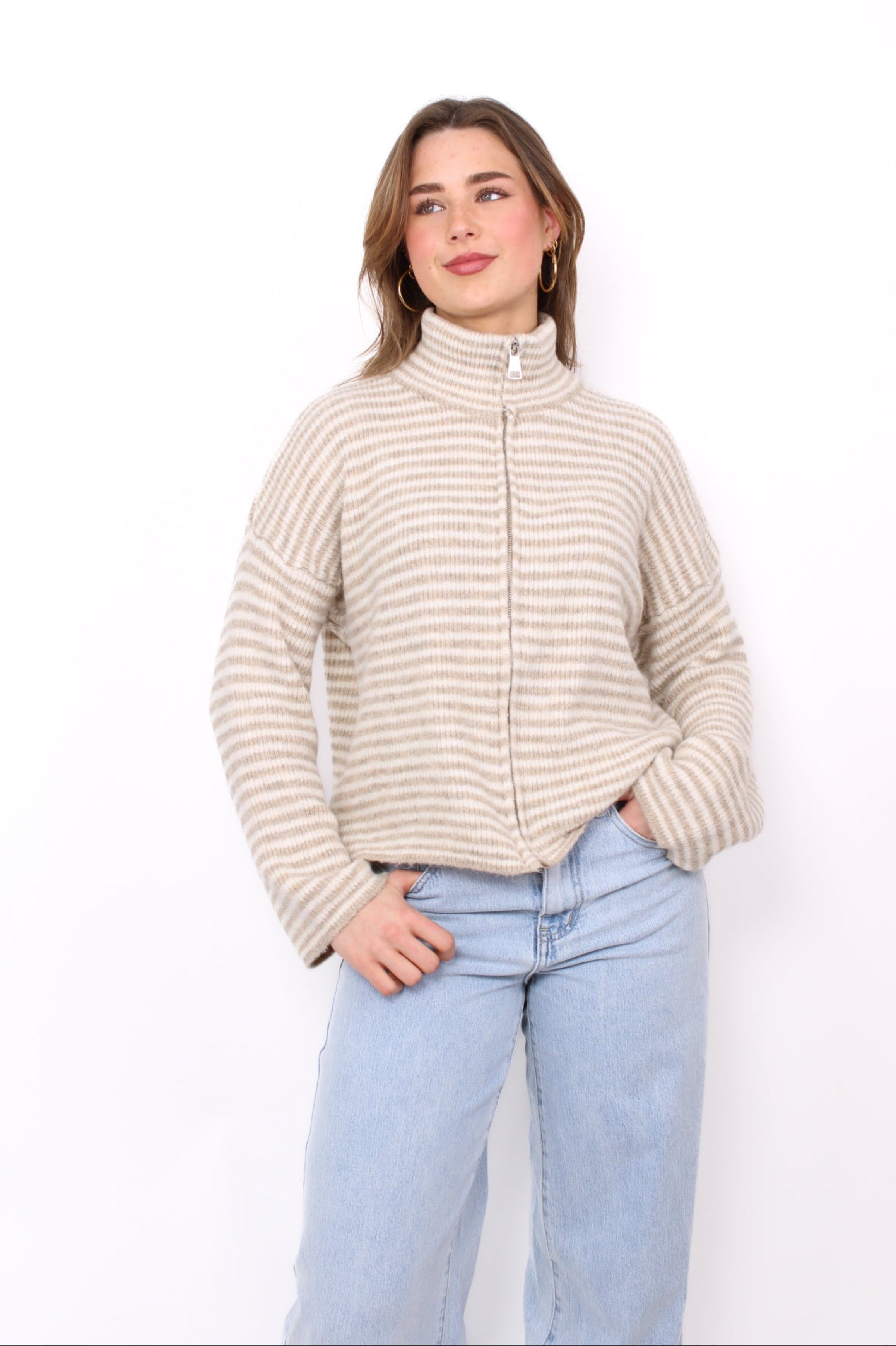 KAIA KNITTED ZIP VEST - BEIGE