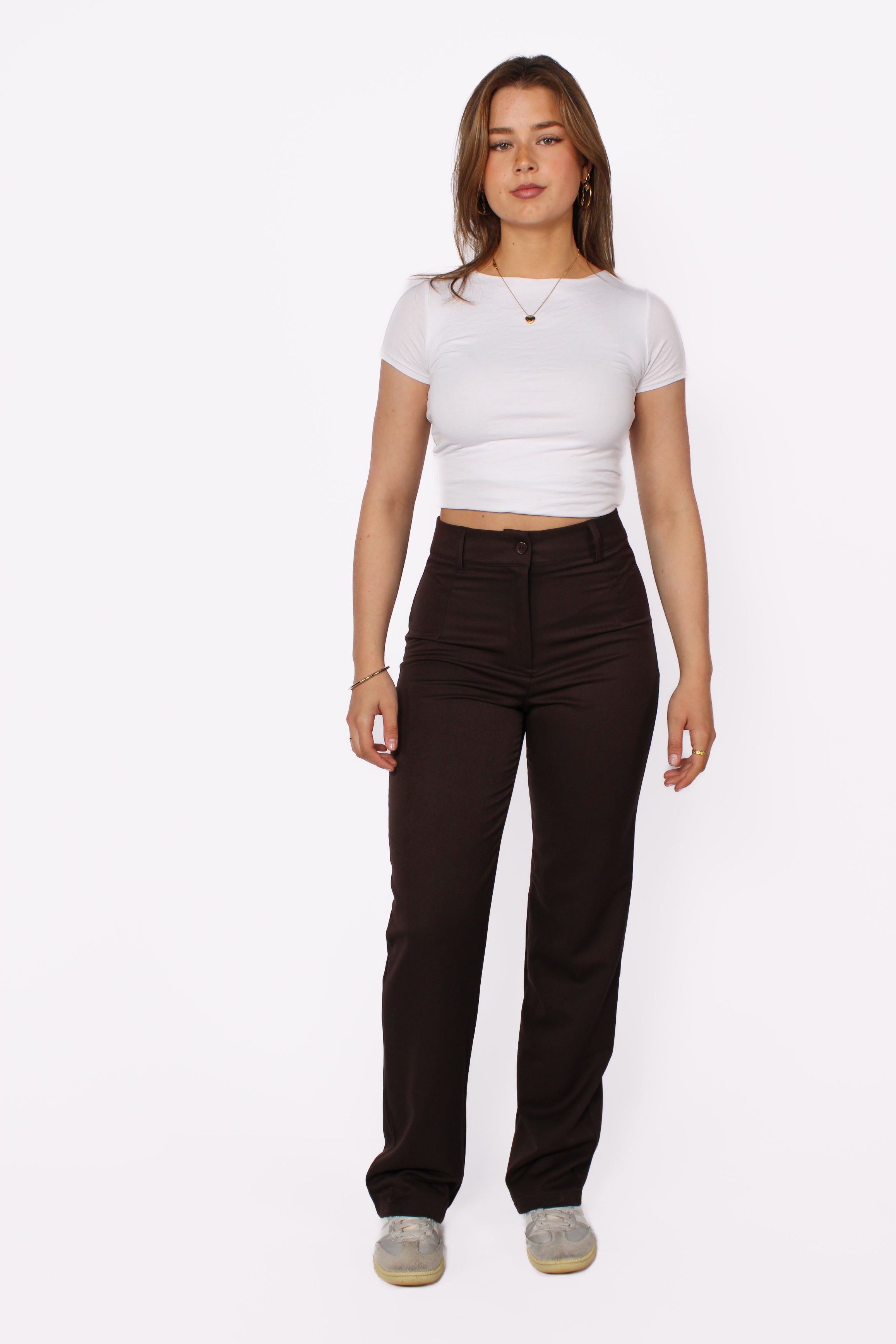 STRAIGHT LEG TROUSER - DARK BROWN