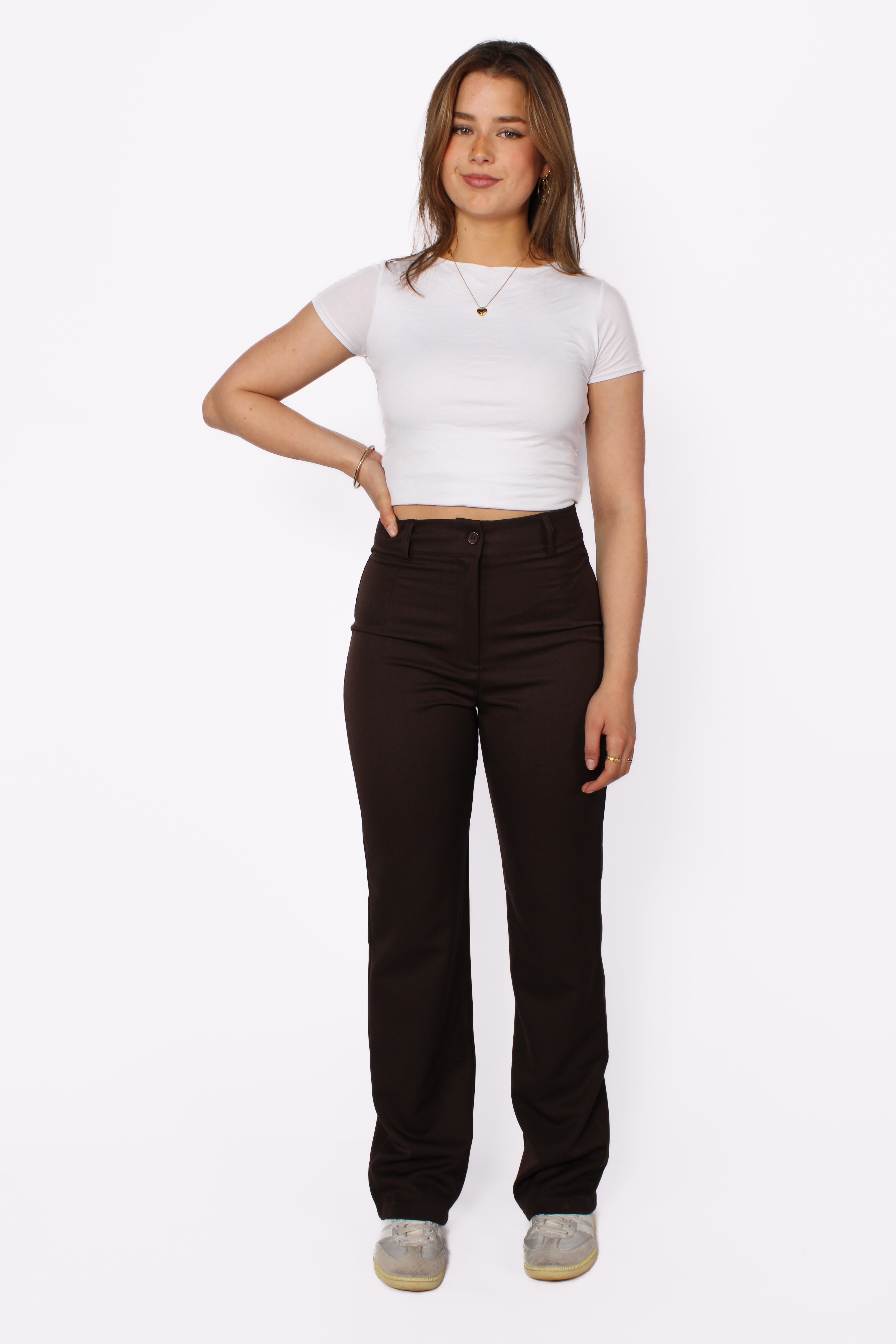 STRAIGHT LEG TROUSER - DARK BROWN