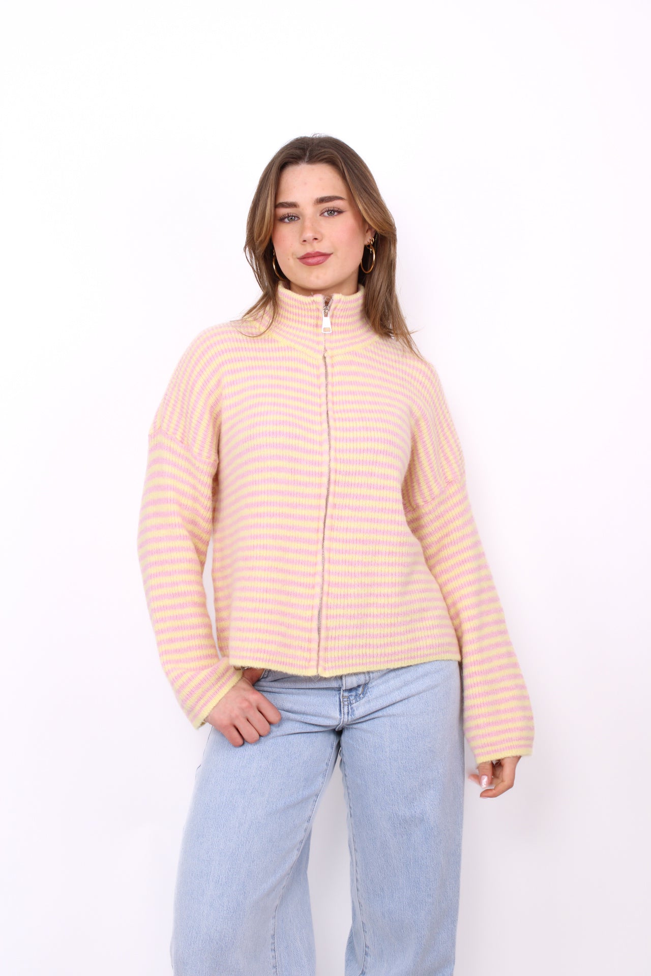 KAIA KNITTED ZIP VEST - PINK