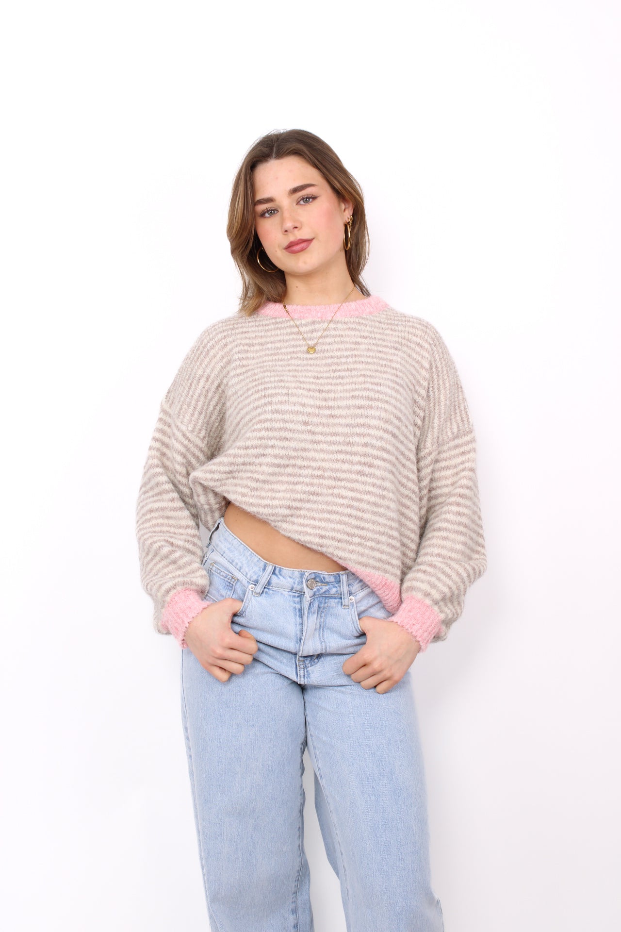 ELODIE STRIPE SWEATER - BEIGE