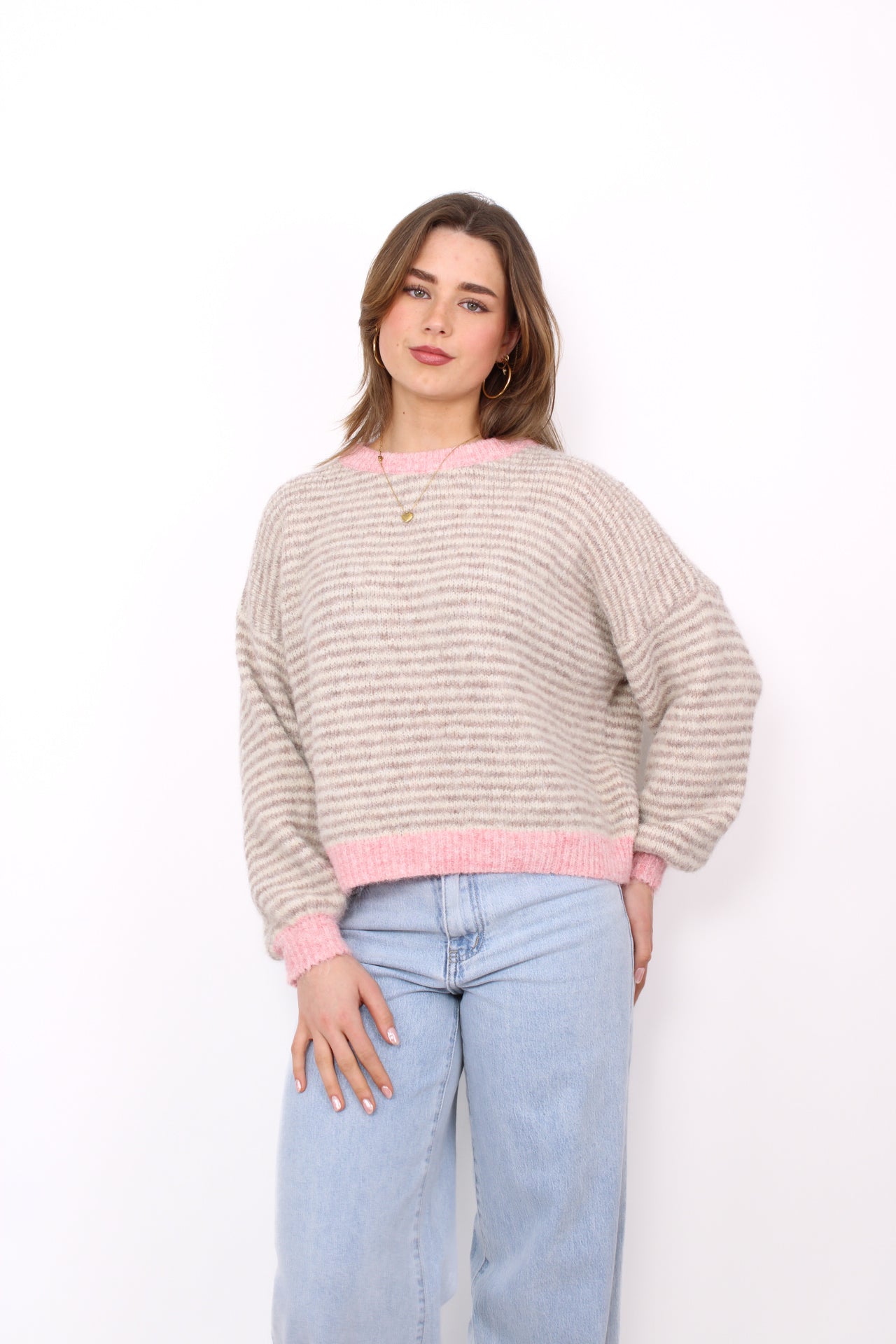 ELODIE STRIPE SWEATER - BEIGE