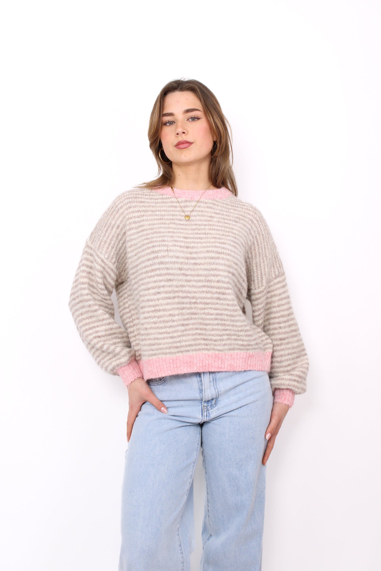 ELODIE STRIPE SWEATER - BEIGE