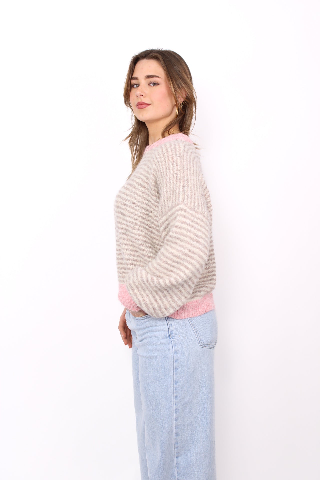 ELODIE STRIPE SWEATER - BEIGE