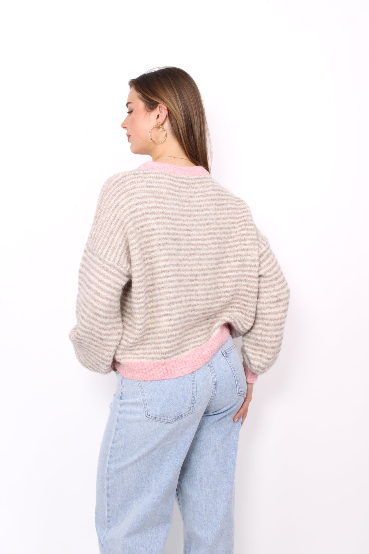 ELODIE STRIPE SWEATER - BEIGE