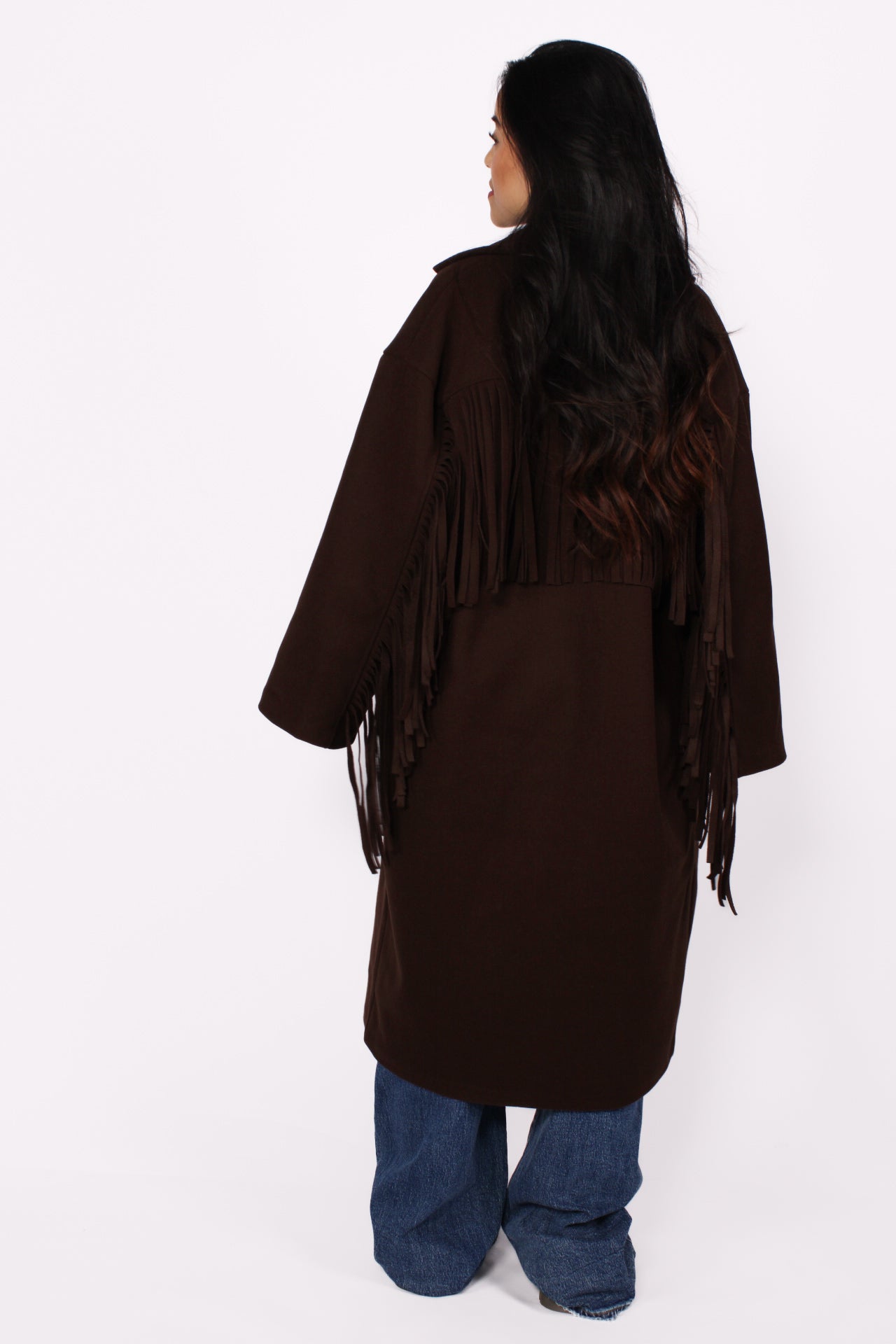 FRINGE FLOW TRENCHCOAT - DARK BROWN