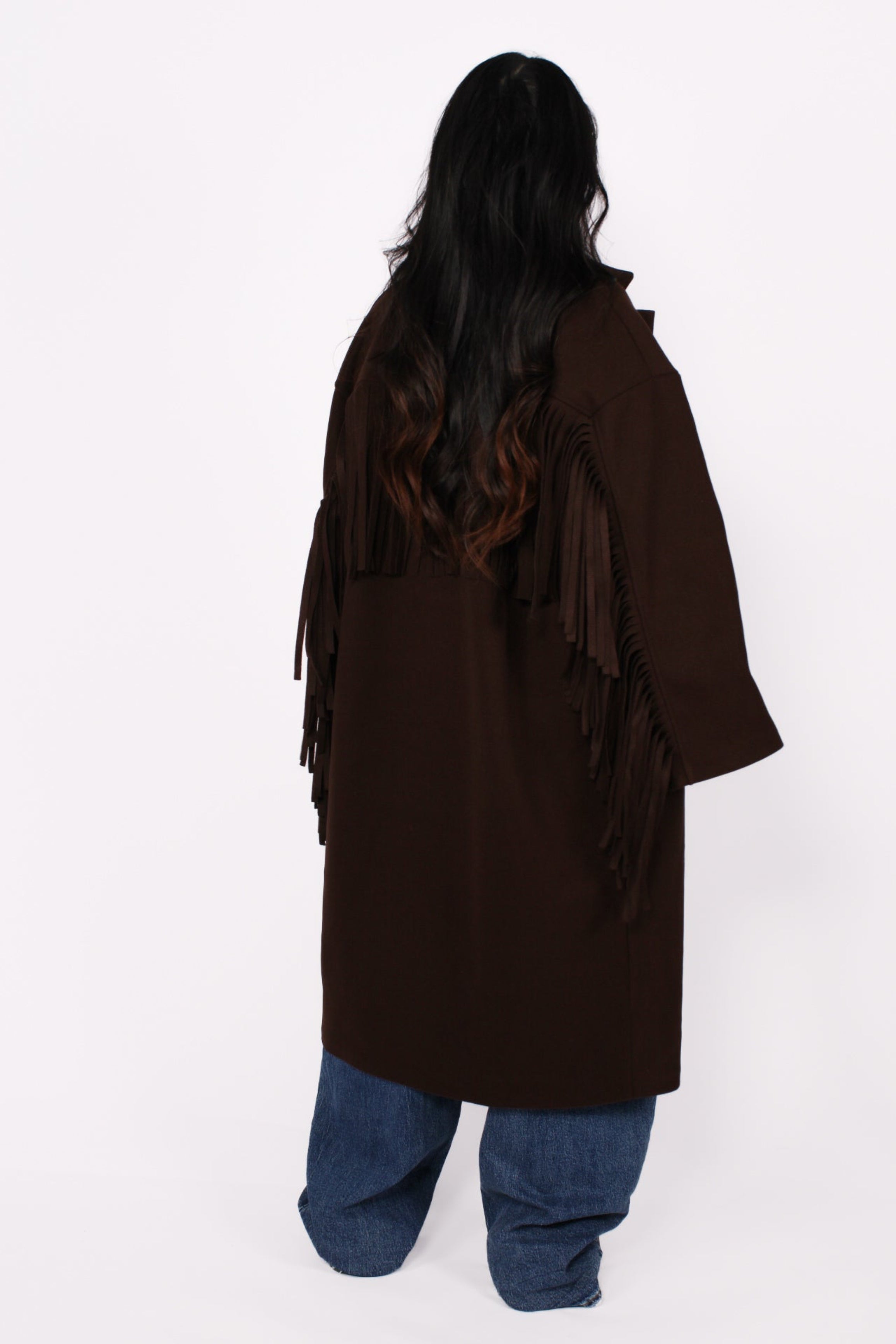 FRINGE FLOW TRENCHCOAT - DARK BROWN