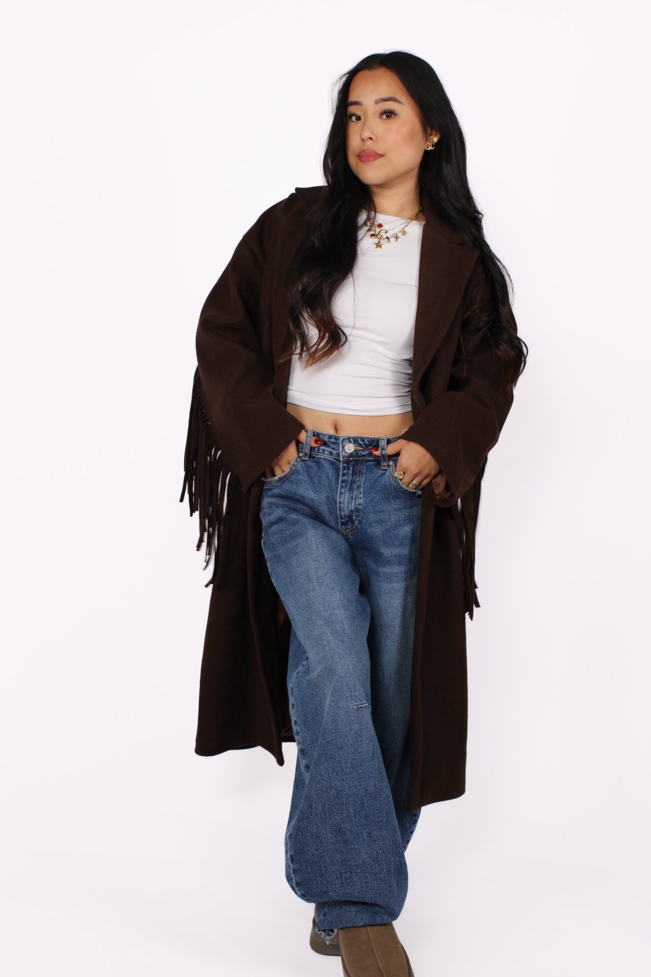 FRINGE FLOW TRENCHCOAT - DARK BROWN