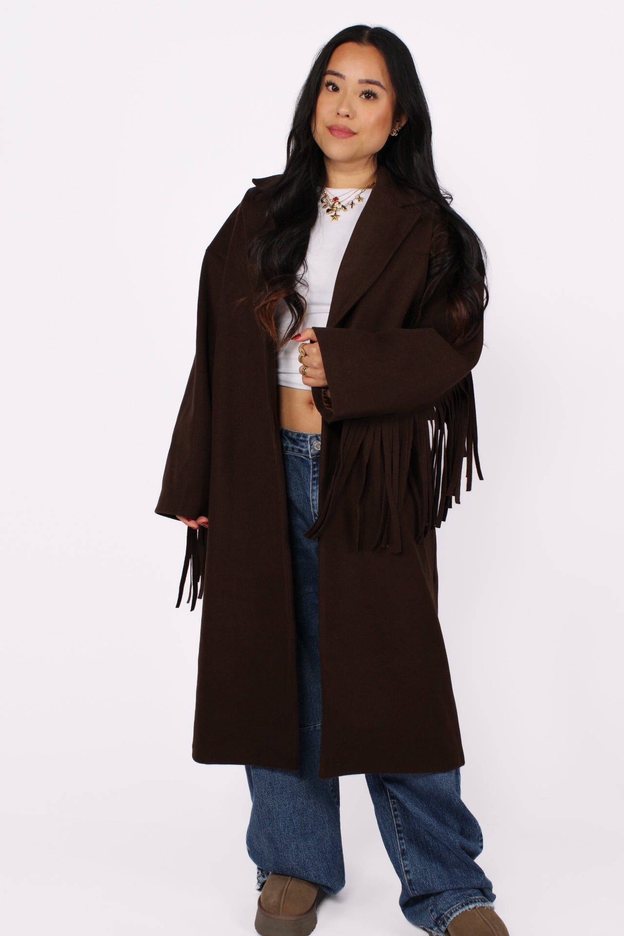 FRINGE FLOW TRENCHCOAT - DARK BROWN