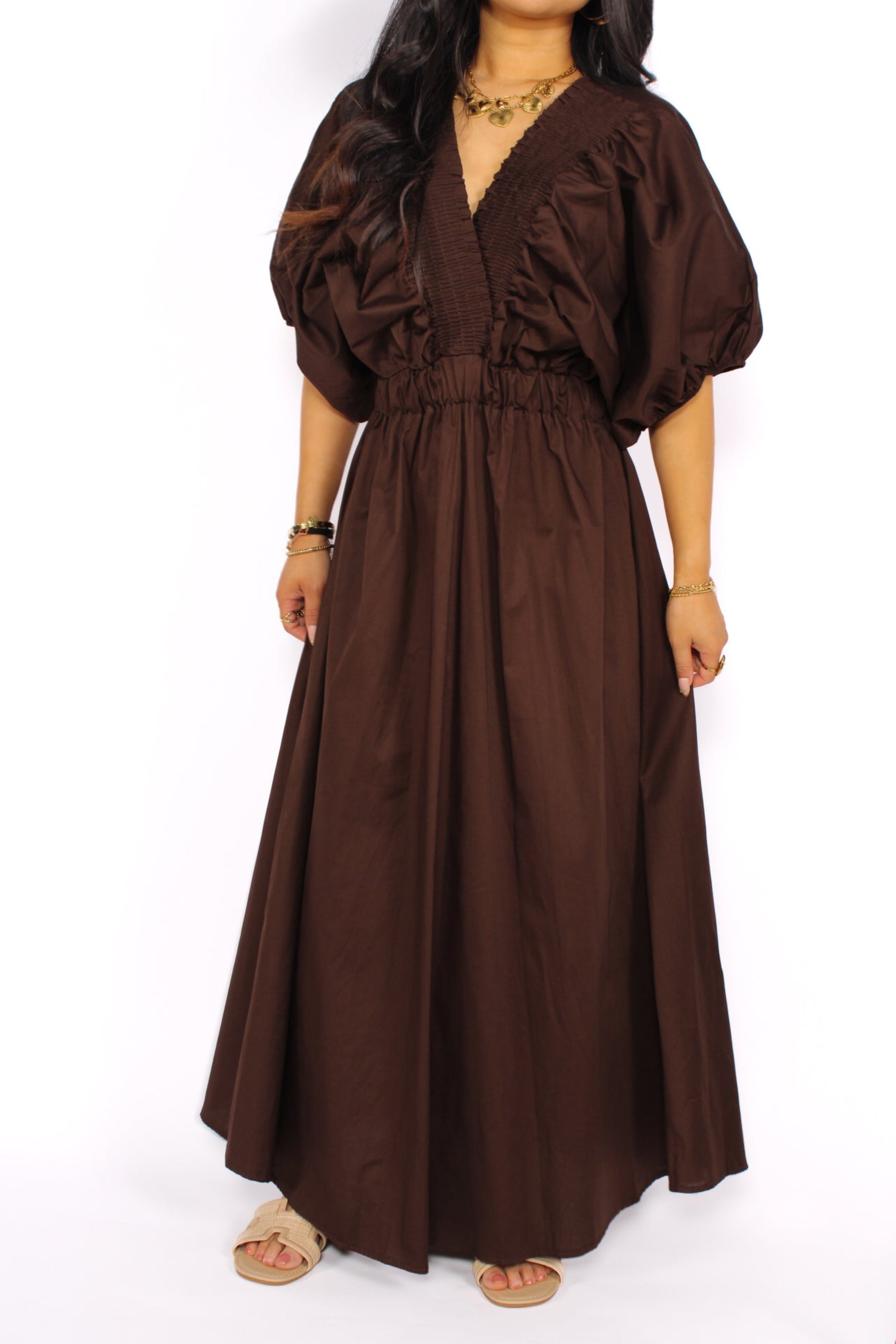 WHISPERS OF COTTON DRESS - BROWN