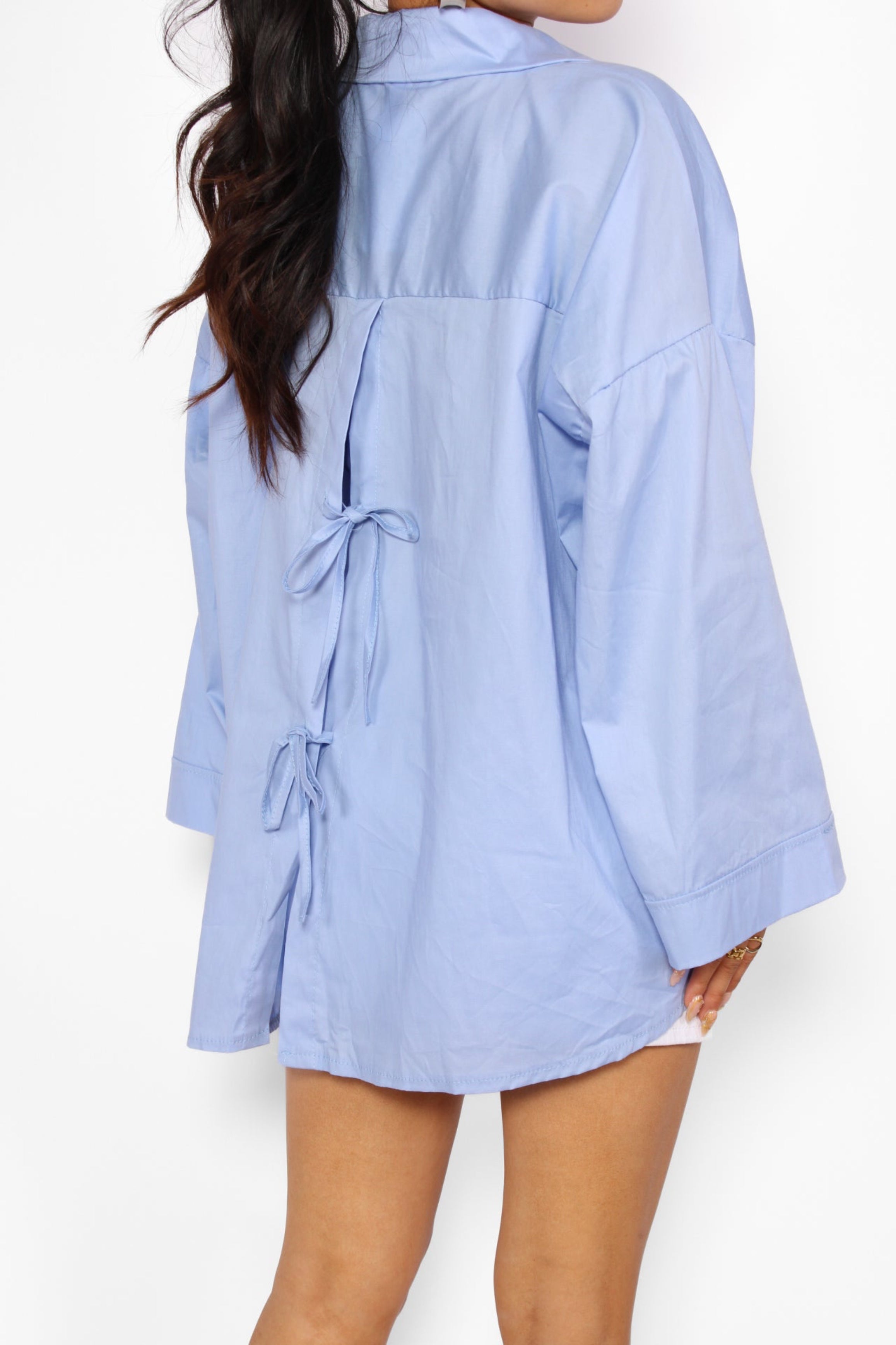 OVERSIZED BOW BLOUSE - BLUE