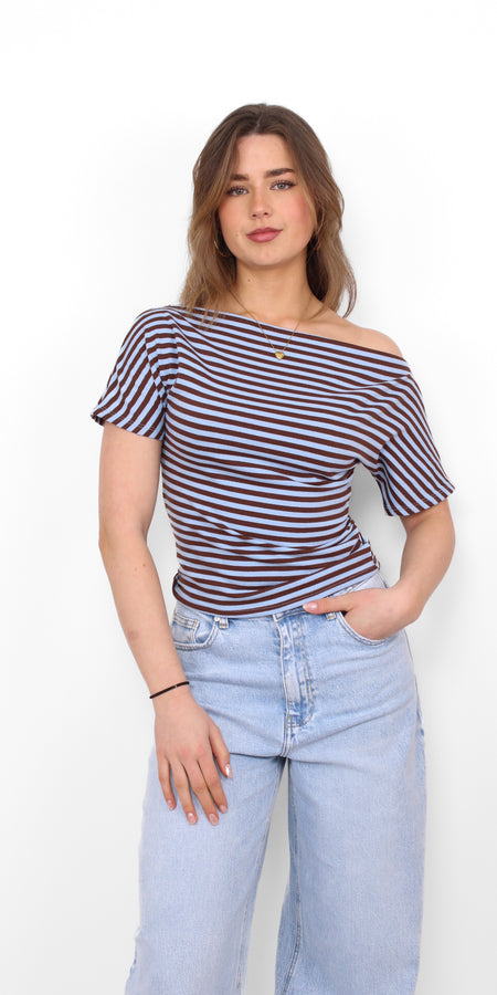 CHLOE STRIPE TOP - BROWN