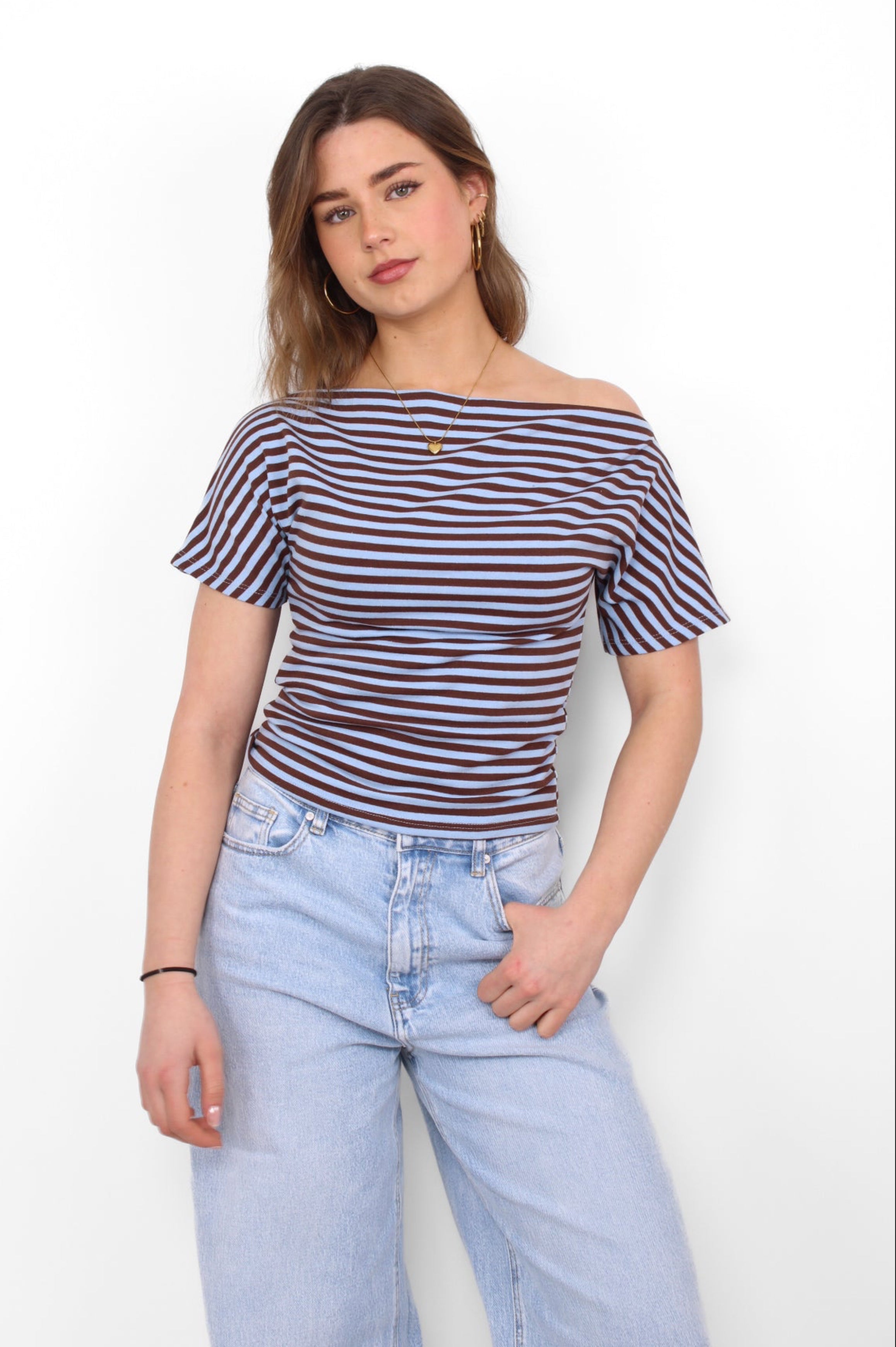 CHLOE STRIPE TOP - BROWN