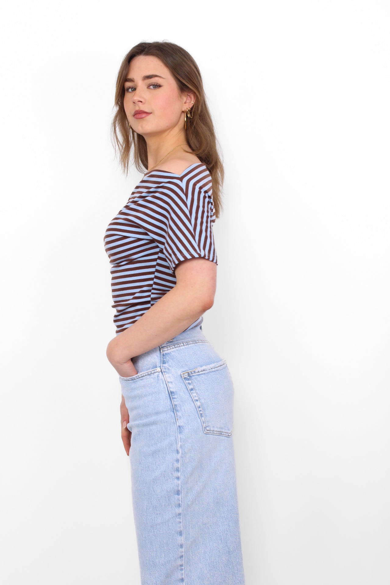 CHLOE STRIPE TOP - BROWN