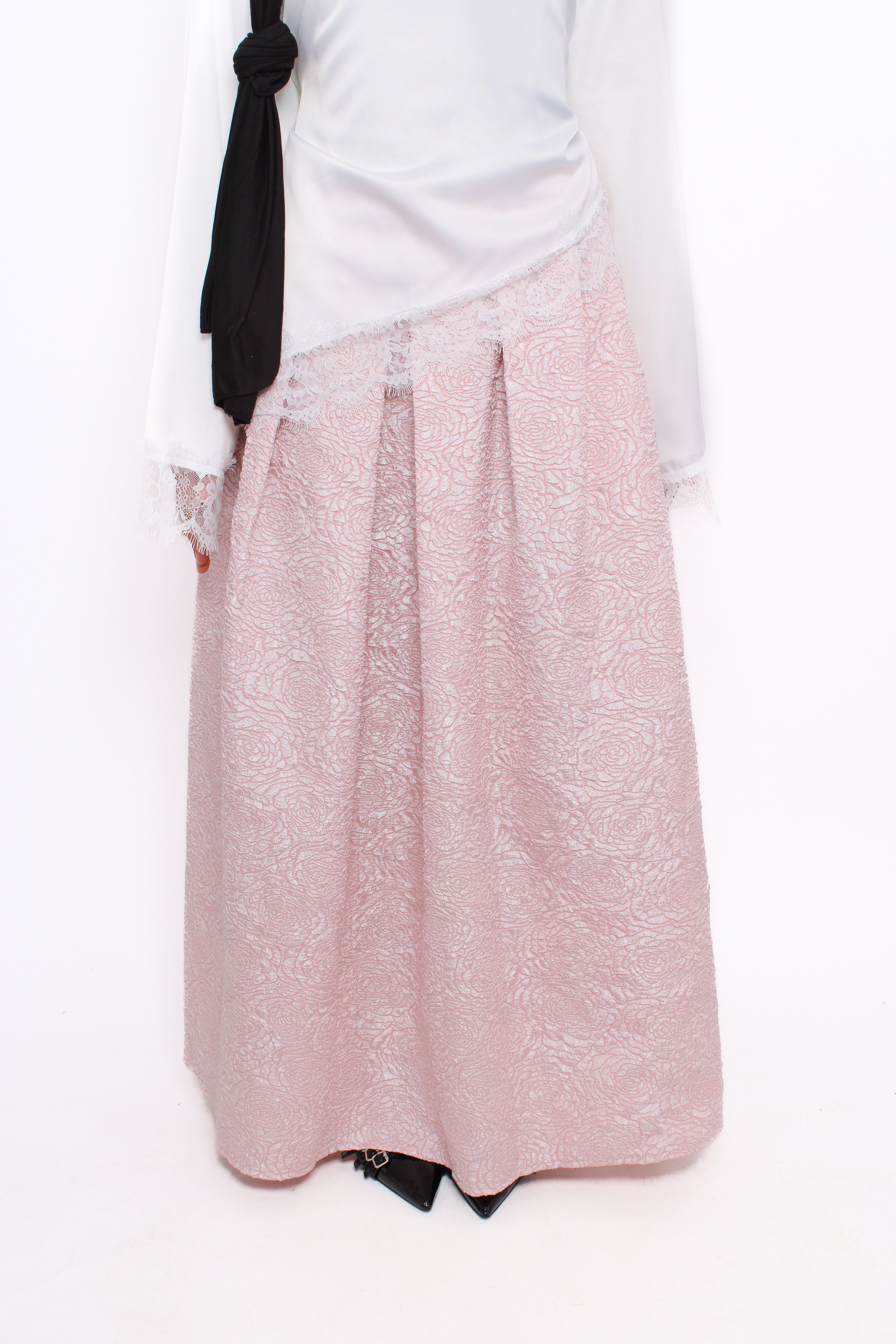 FLORAL JACQUARD SKIRT - BABY PINK