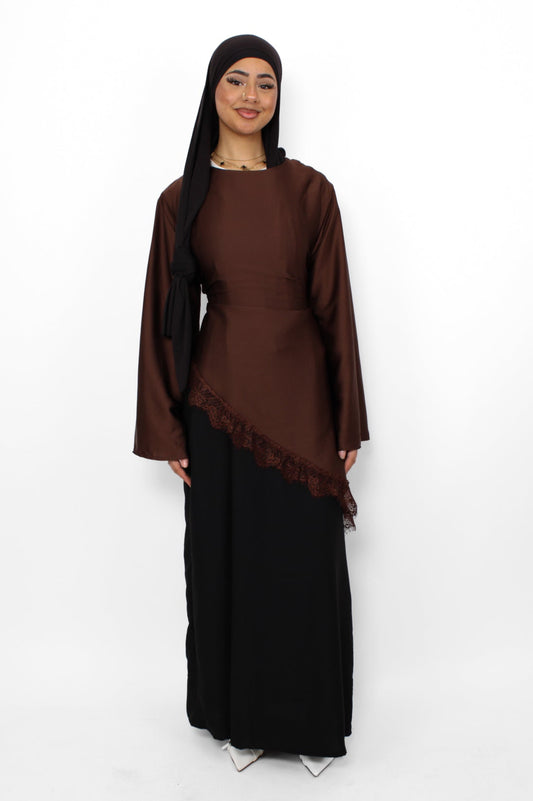 NOOR LACE DRESS - BROWN