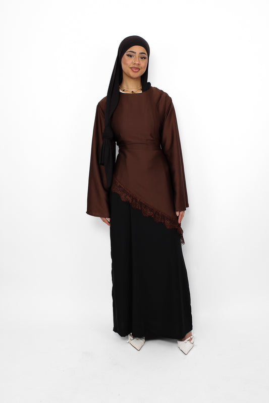 NOOR LACE DRESS - BROWN