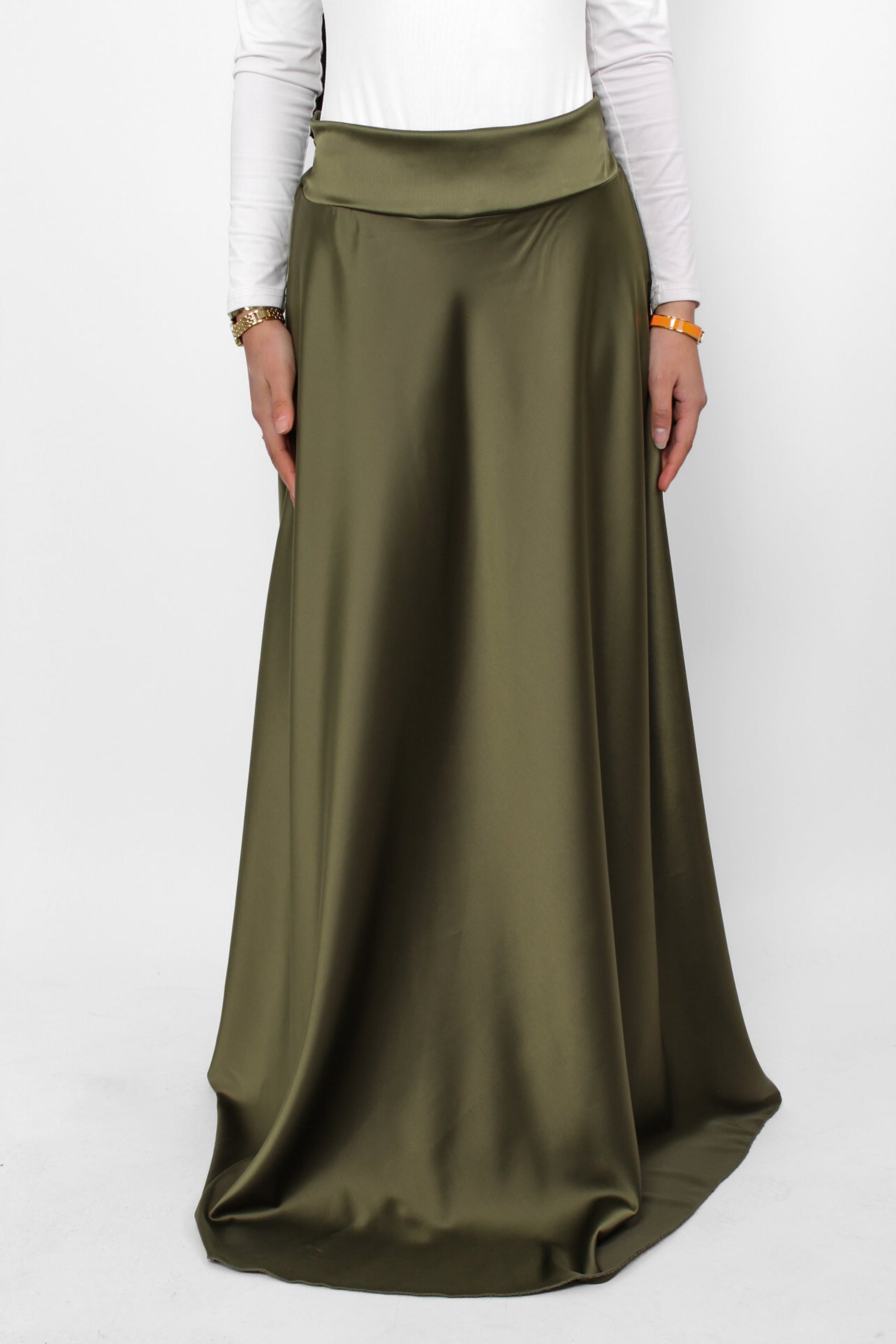 ''TALL'' SATIN MAXI SKIRT - ARMY GREEN