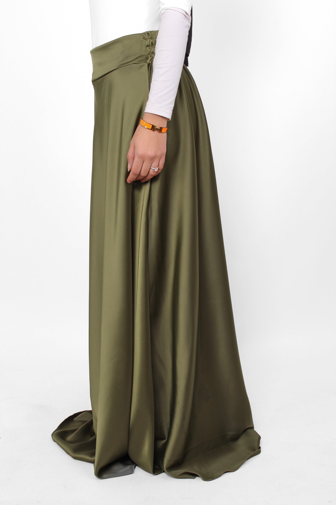 ''TALL'' SATIN MAXI SKIRT - ARMY GREEN