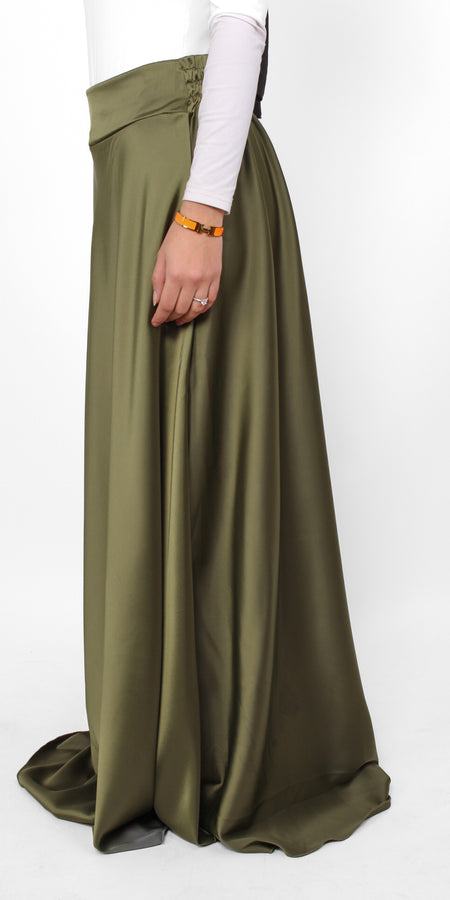 ''TALL'' SATIN MAXI SKIRT - ARMY GREEN