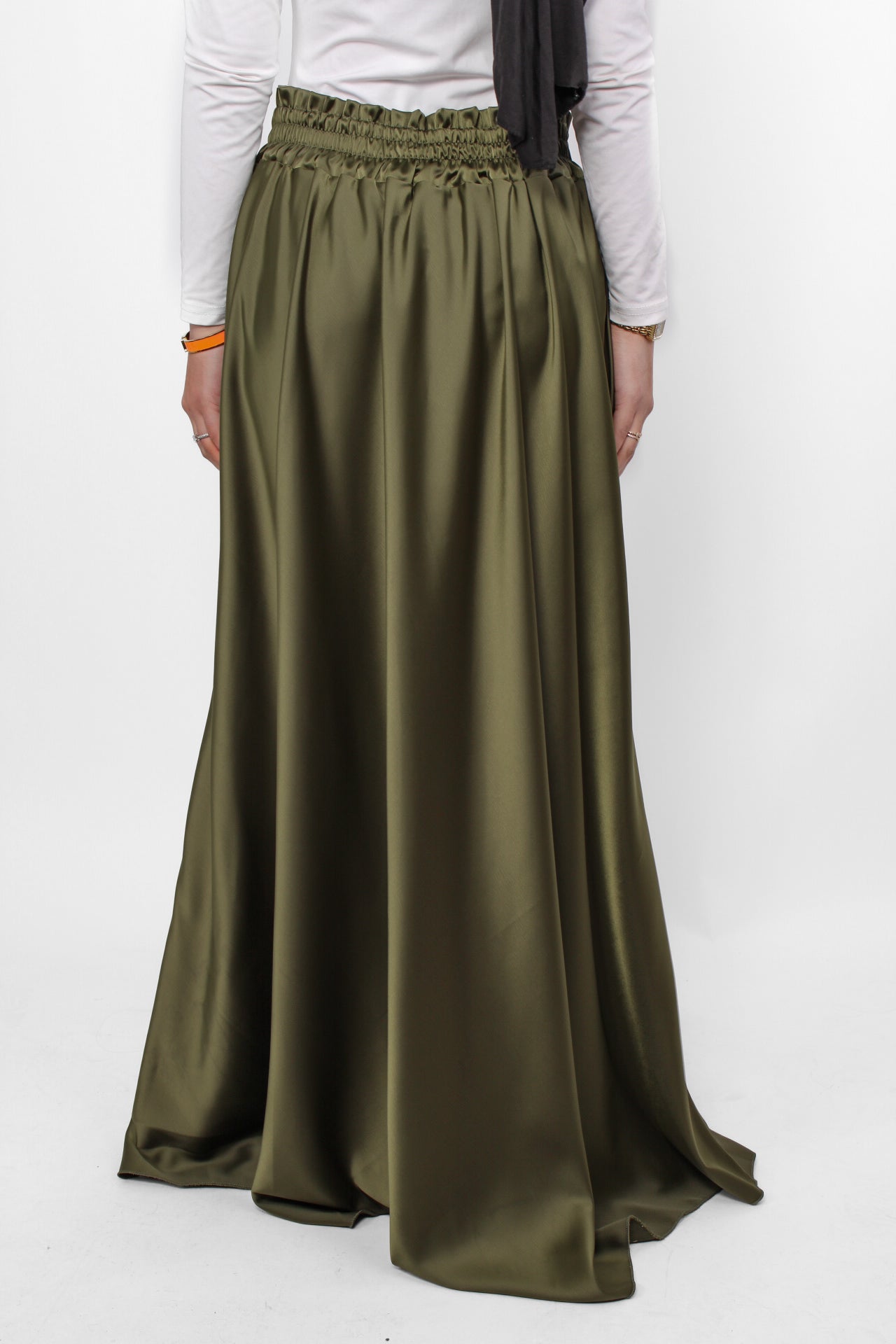 ''TALL'' SATIN MAXI SKIRT - ARMY GREEN