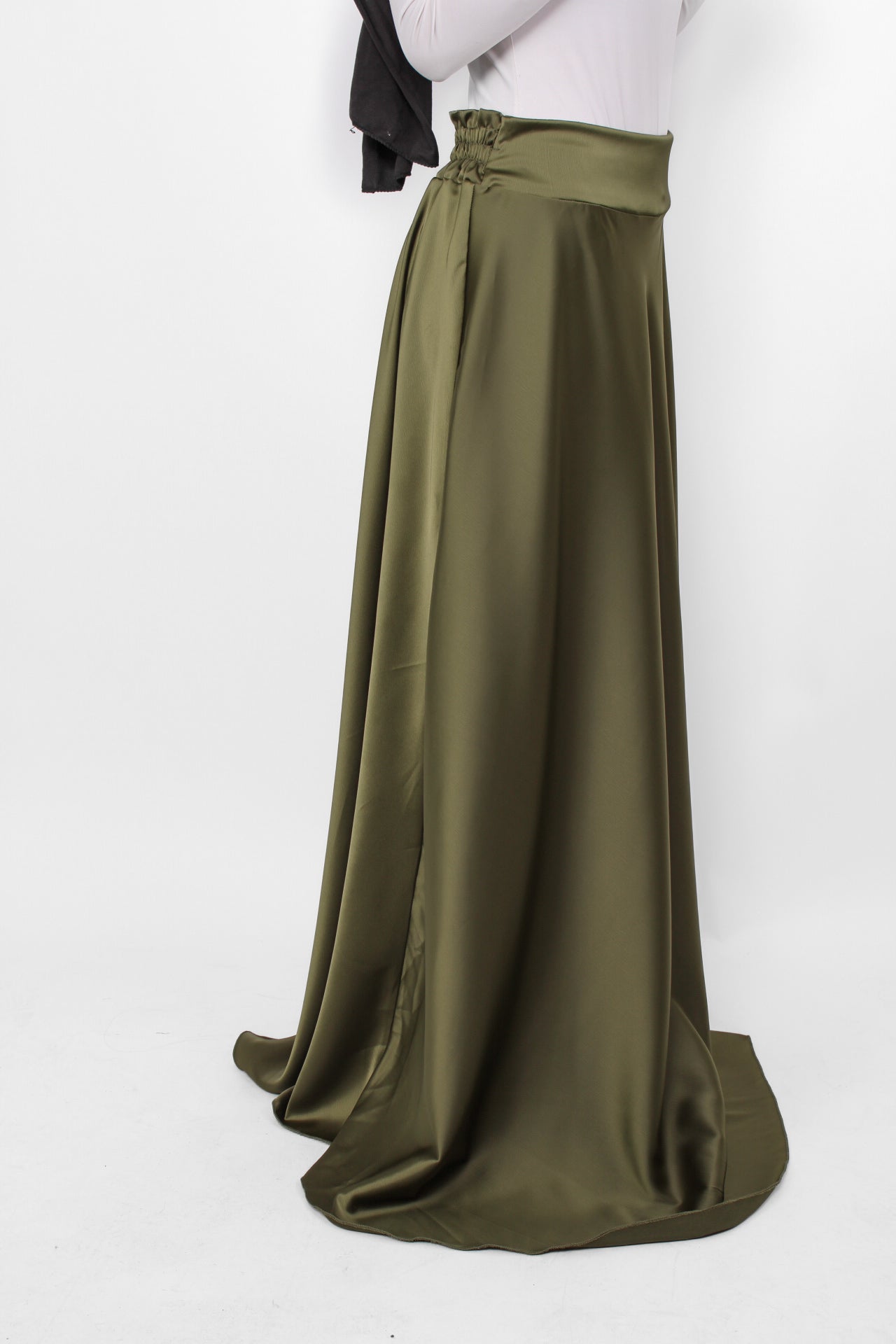''TALL'' SATIN MAXI SKIRT - ARMY GREEN