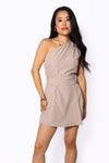 ZARA ONE SHOULDER PLAYSUIT - TAUPE