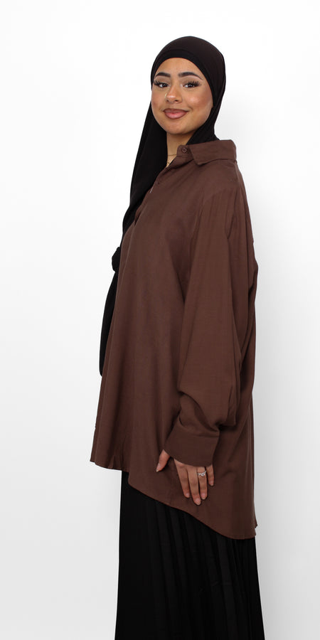 BASIC OVERSIZED BLOUSE - BROWN