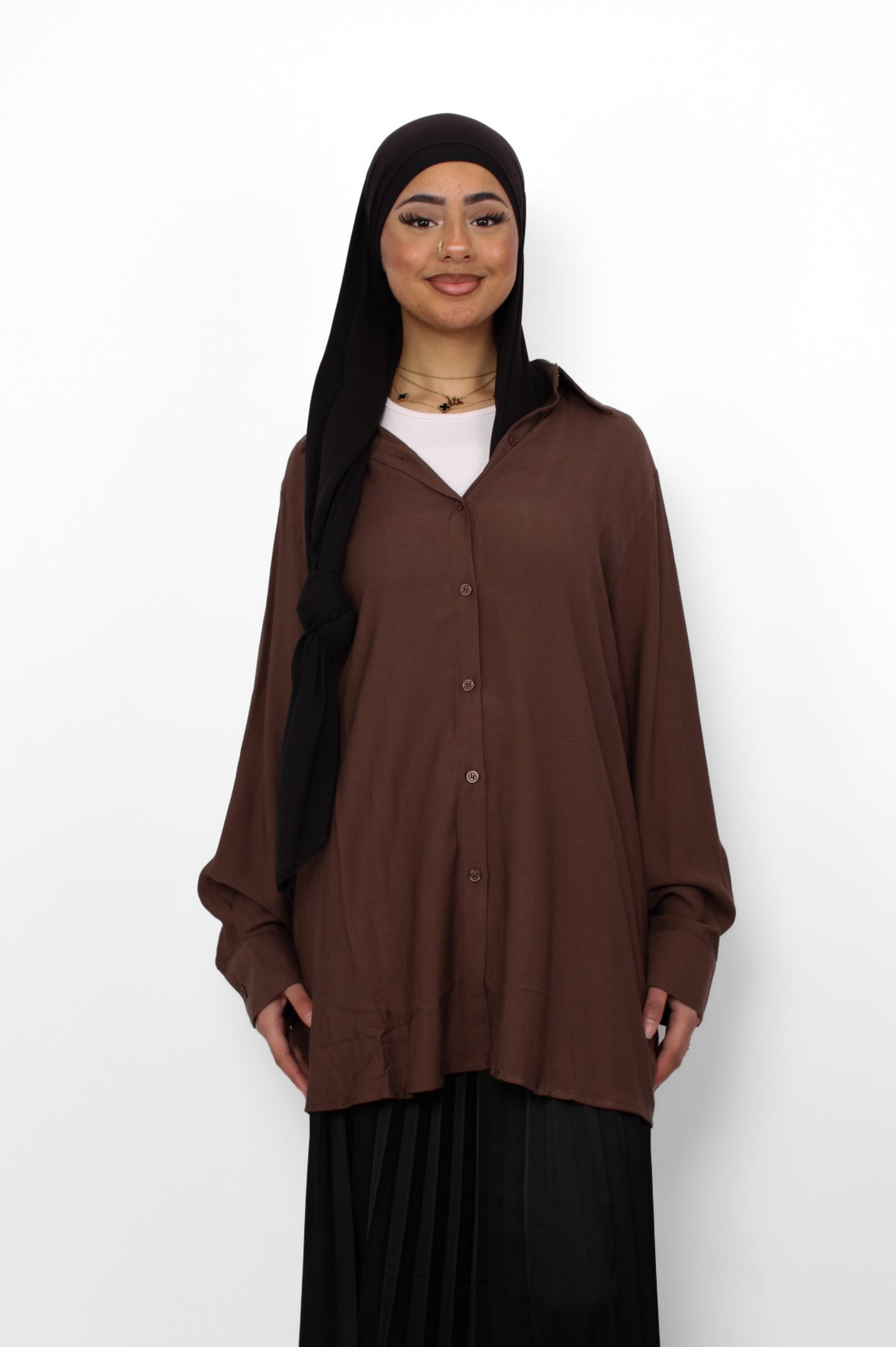 BASIC OVERSIZED BLOUSE - BROWN