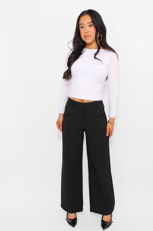 ''PETITE'' ESSENTIAL TROUSER MID WAIST WIDE LEG