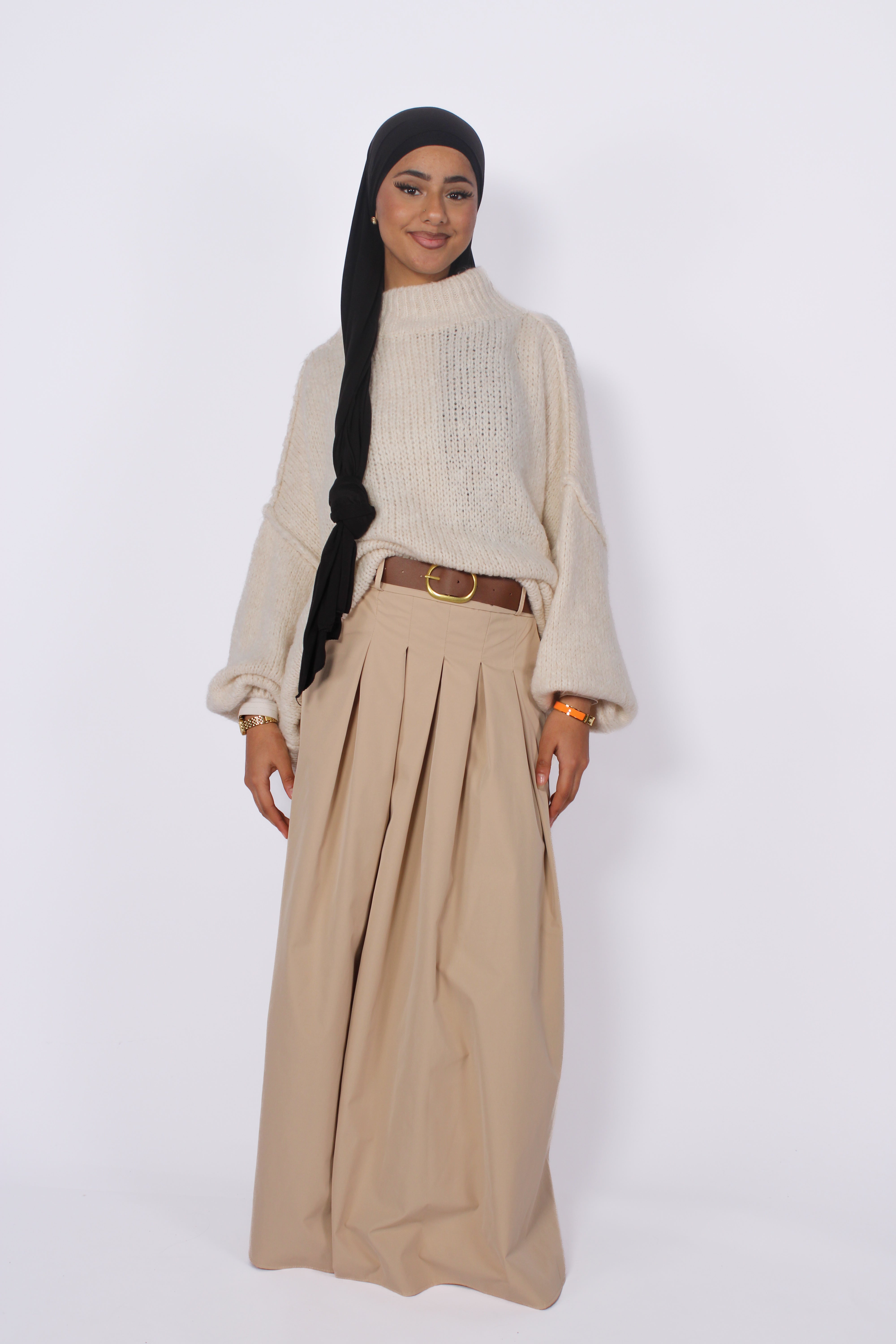 PLEATED MAXI SKIRT - BEIGE