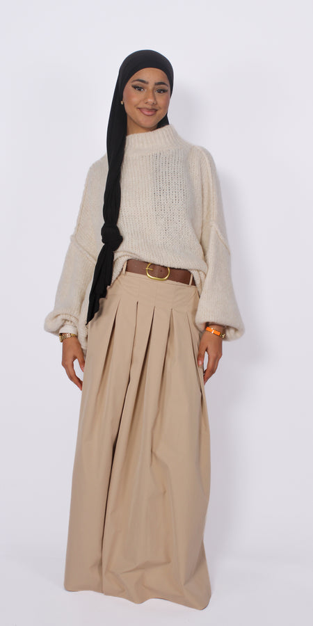 PLEATED MAXI SKIRT - BEIGE