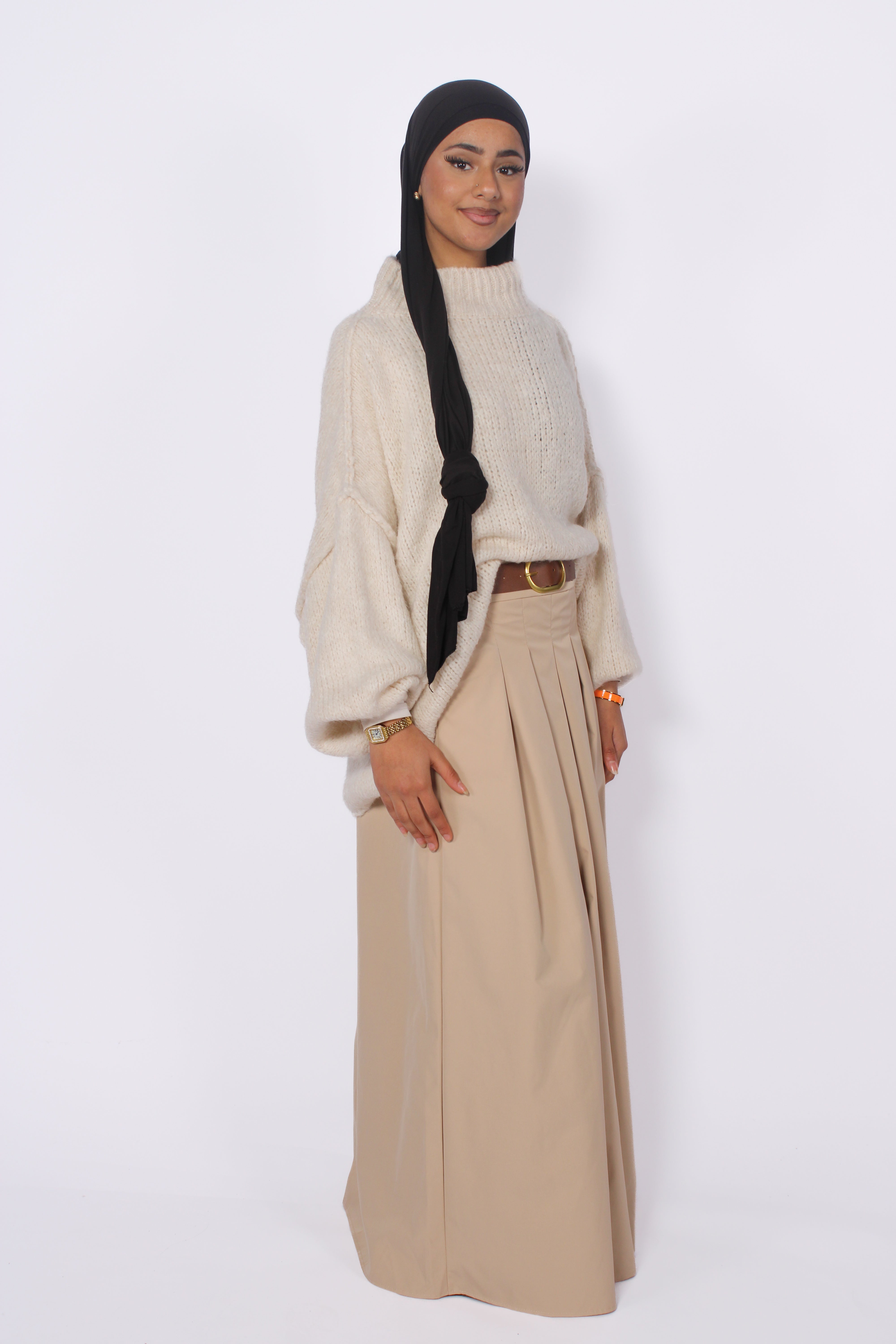PLEATED MAXI SKIRT - BEIGE