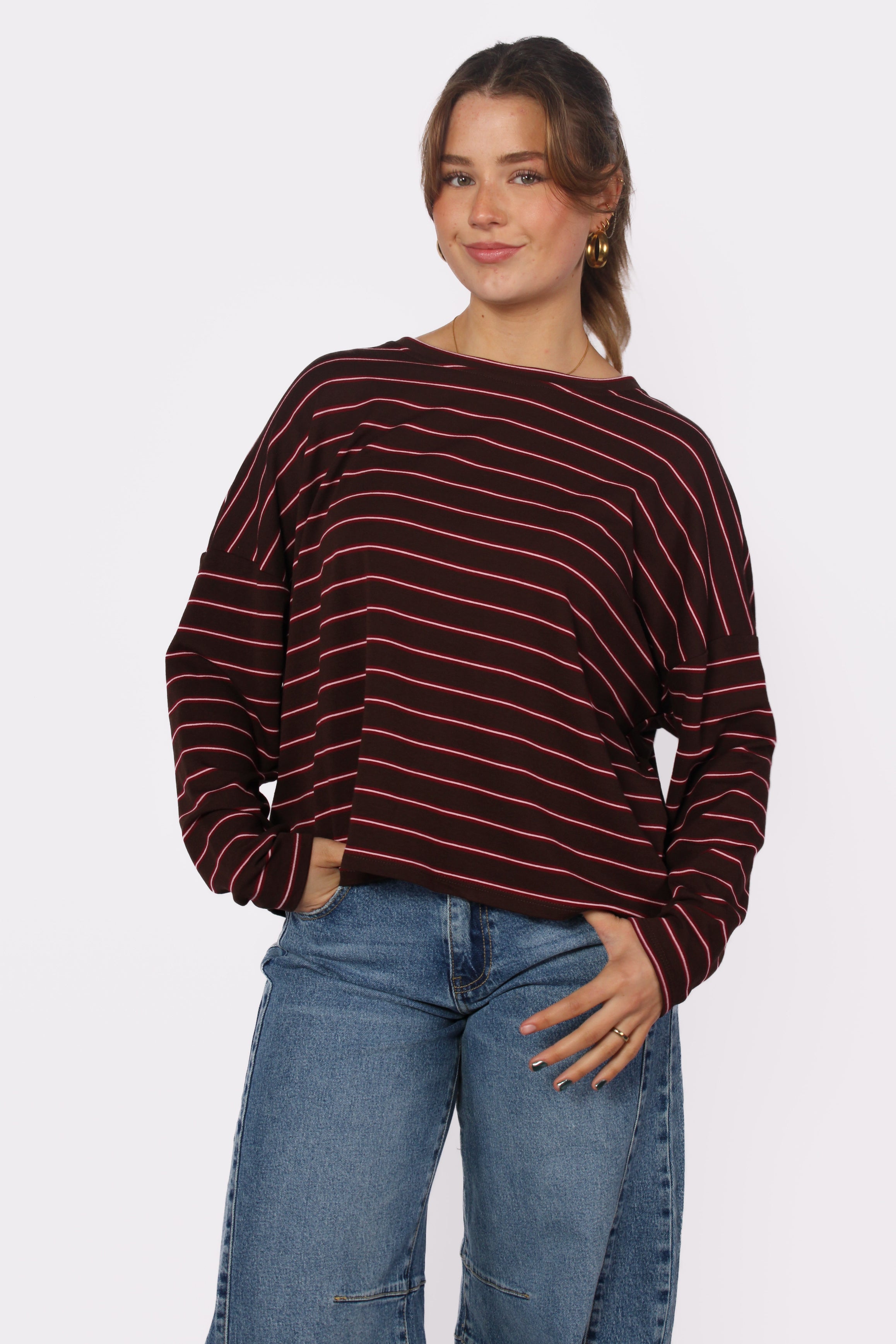 STRIPES AND VIBES LONG SLEEVE - BORDEAUX