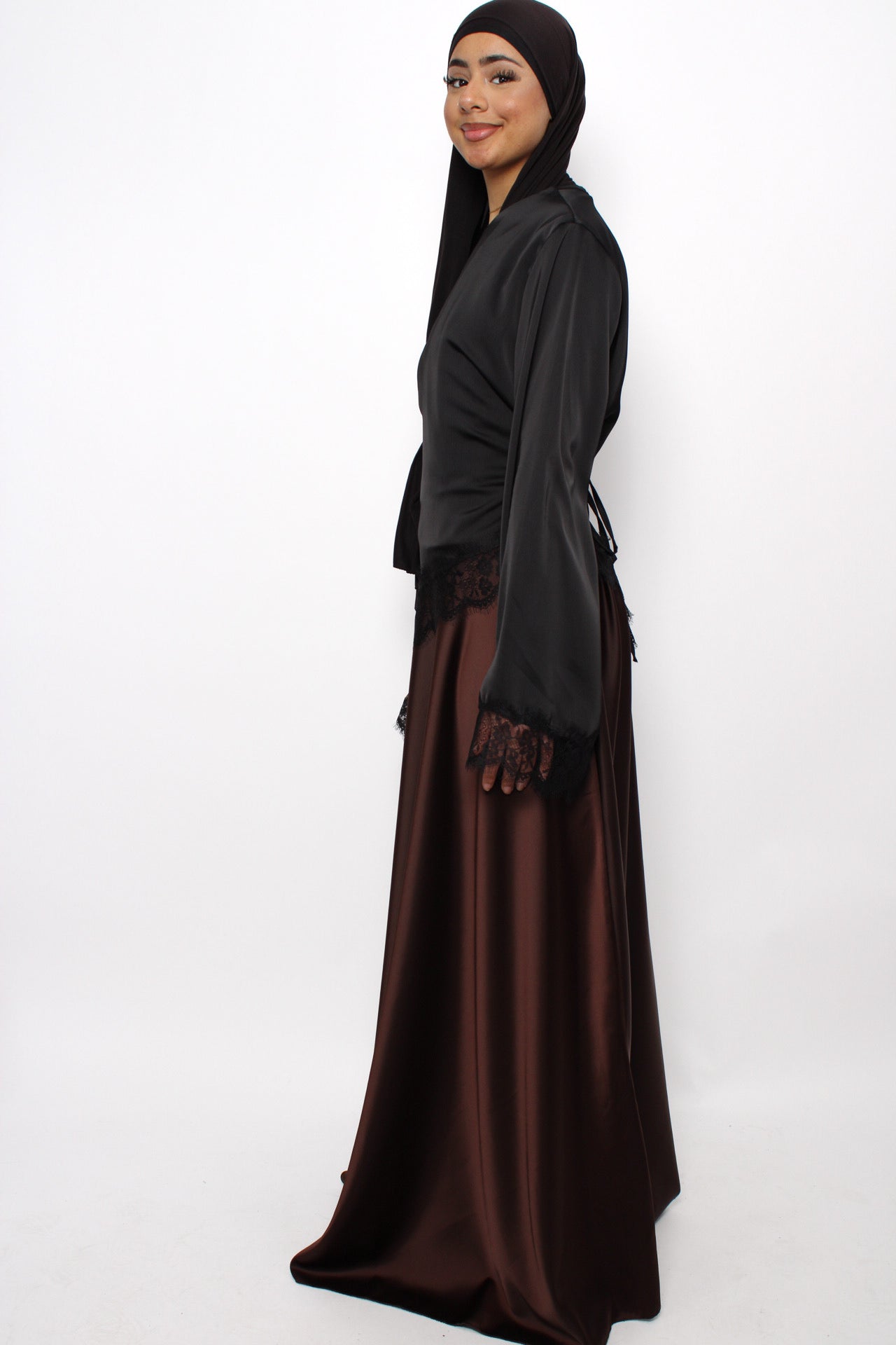 ''TALL'' SATIN MAXI SKIRT - BROWN